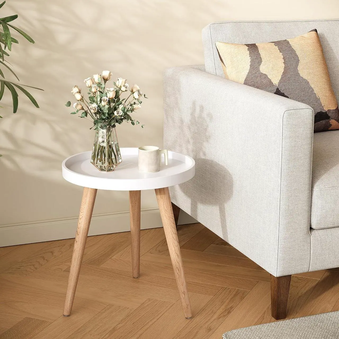 Alt view image 6 of 7 - Apicizon Round Side Table, White Tray Nightstand Coffee End Table for Living Room, Bedroom, Small Spaces, Easy Assembly Bedside Table, 15 x 18 Inches