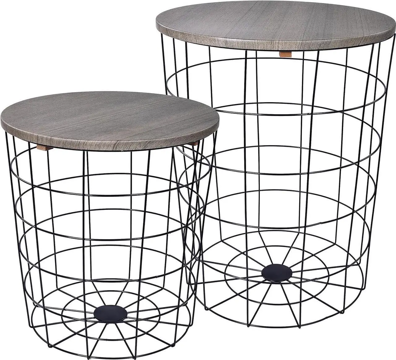 Main image of Elevon Nesting Table End Table Wire Basket Base with Wood Tops Side Table Set of 2, Gray
