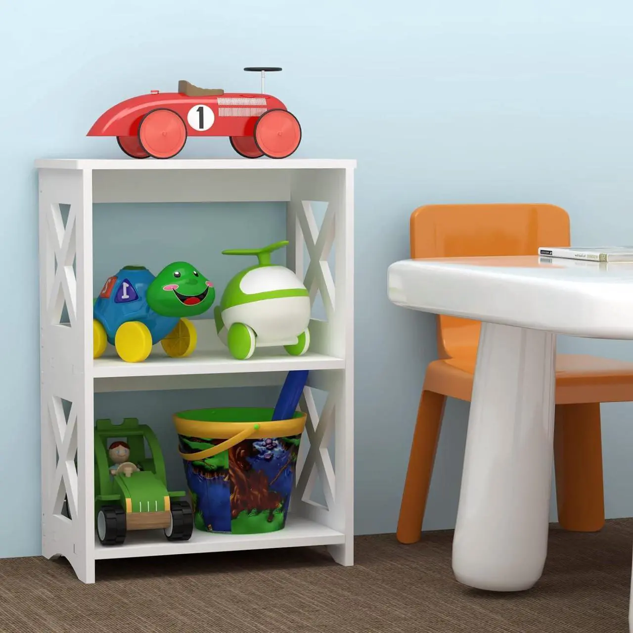 Alt view image 5 of 5 - Side Table, Narrow End Table with Storage Shelf, Minimalist Bedside Tables Nightstand, Small Bookshelf Bookcase, Bathroom Shelves, Display Rack for Bedroom, Living Room, Office, White.