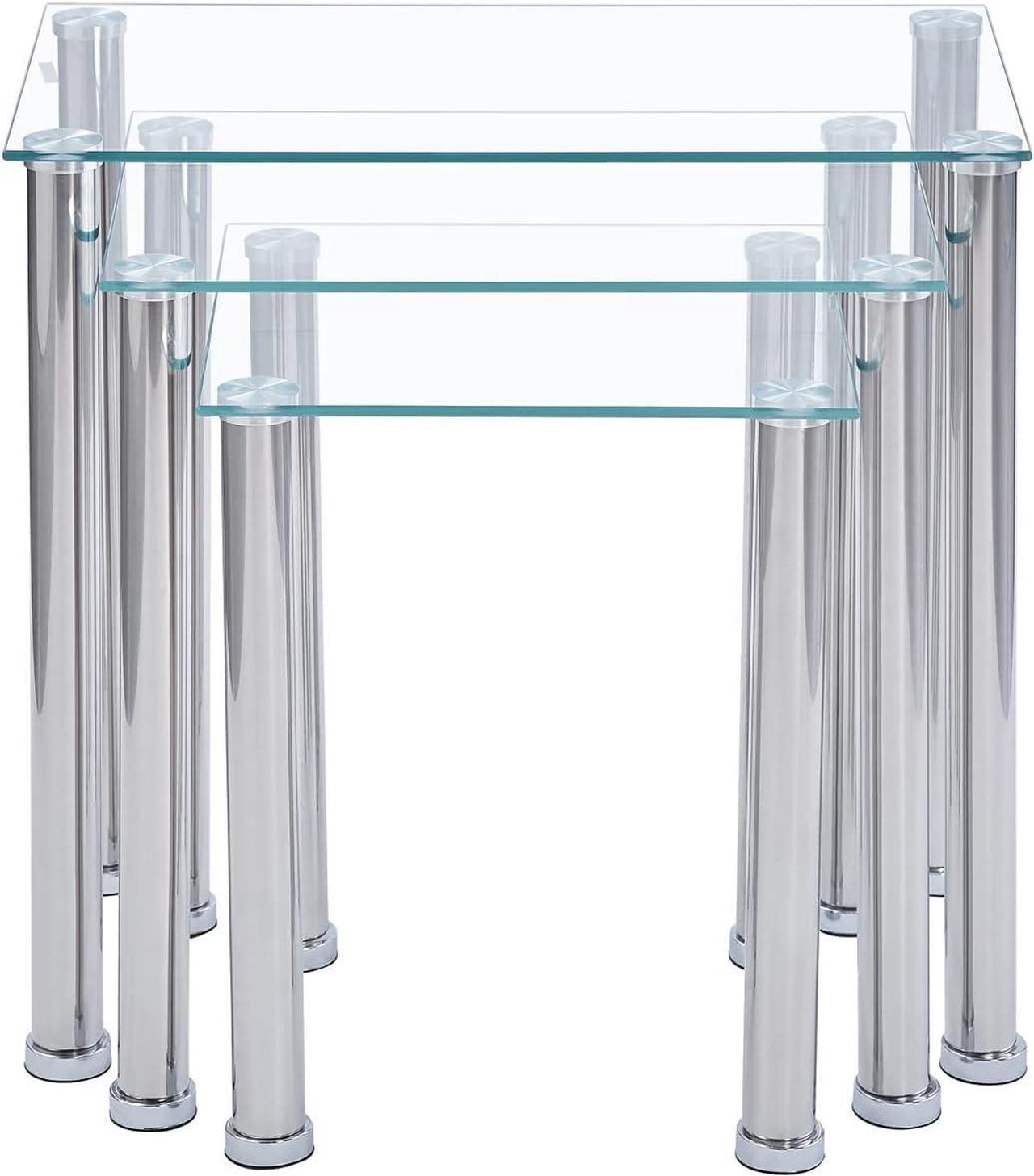 Alt view image 5 of 7 - Nesting Table Set of 3, Living Room Nesting Side Table, Sofa Side Nest of 3 Table - Transparent Nesting End Coffee Table with Silver Legs