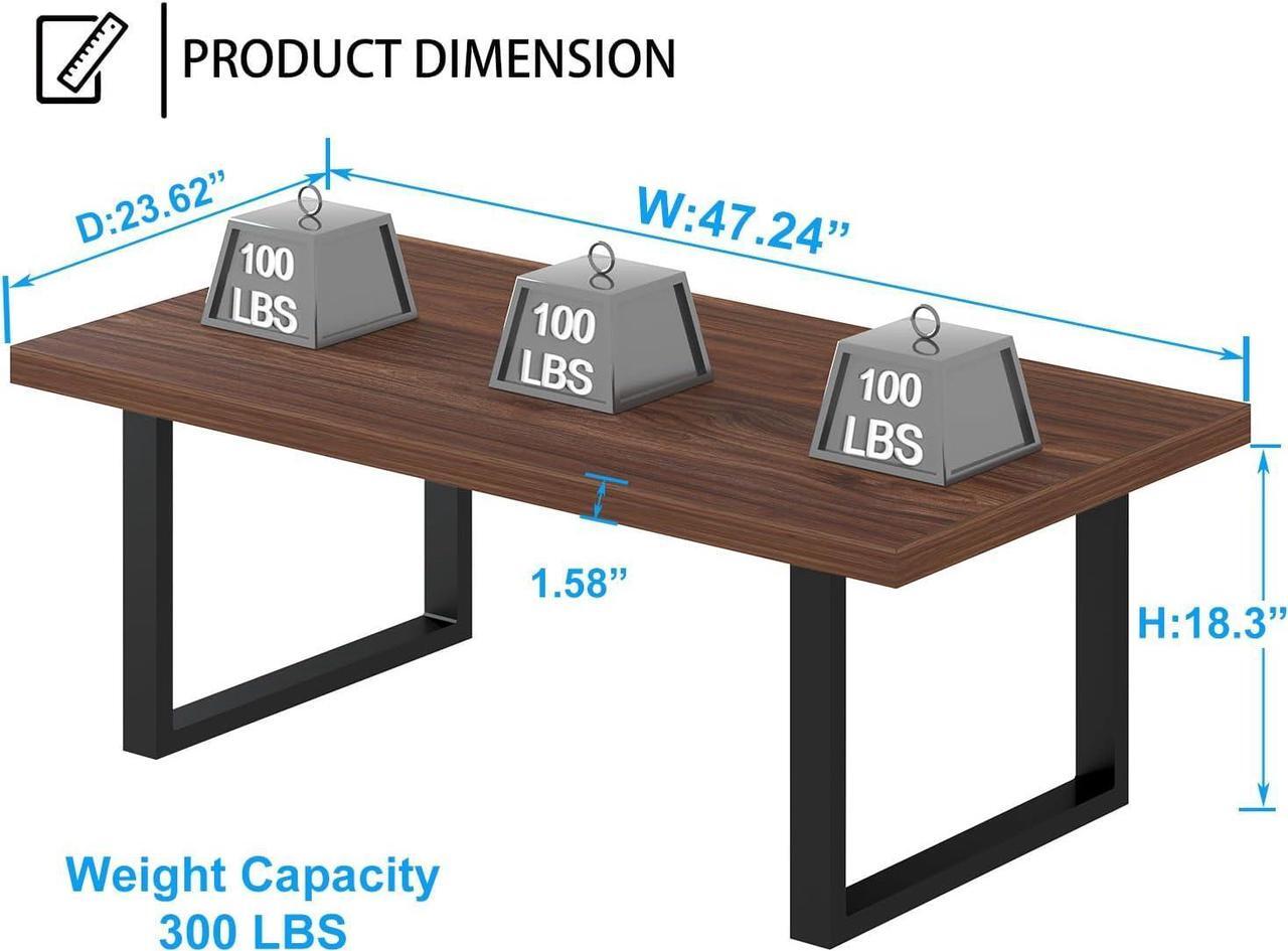 Alt view image 2 of 7 - IBF Rustic Coffee Table, Simple Vintage Center Table, Minimalist Industrial Living Room Table, Farmhouse Wood and Metal Rectangle Tea Coffee Table for Home Bedroom Office, Walnut, 47 Inch