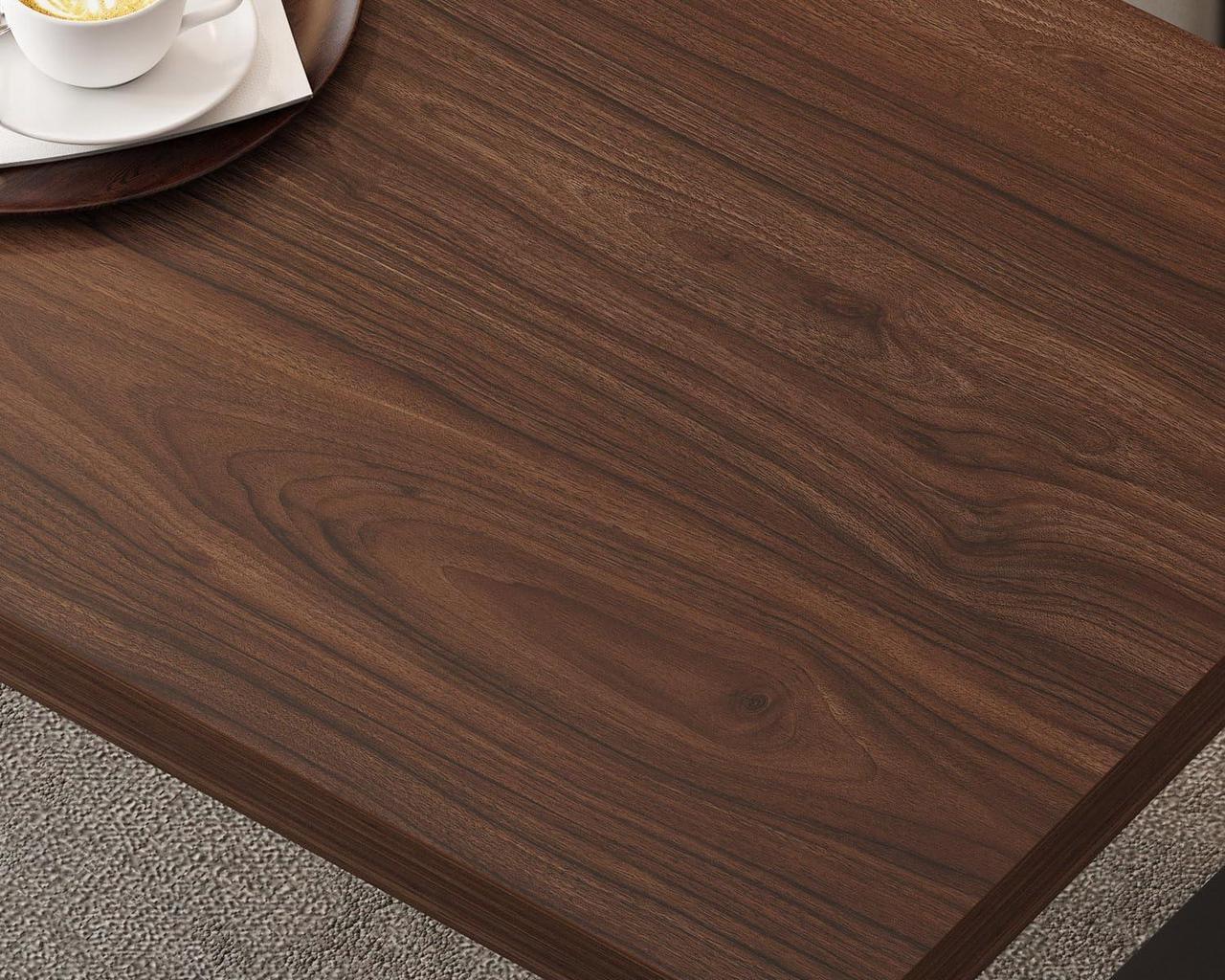 Alt view image 5 of 7 - IBF Rustic Coffee Table, Simple Vintage Center Table, Minimalist Industrial Living Room Table, Farmhouse Wood and Metal Rectangle Tea Coffee Table for Home Bedroom Office, Walnut, 47 Inch