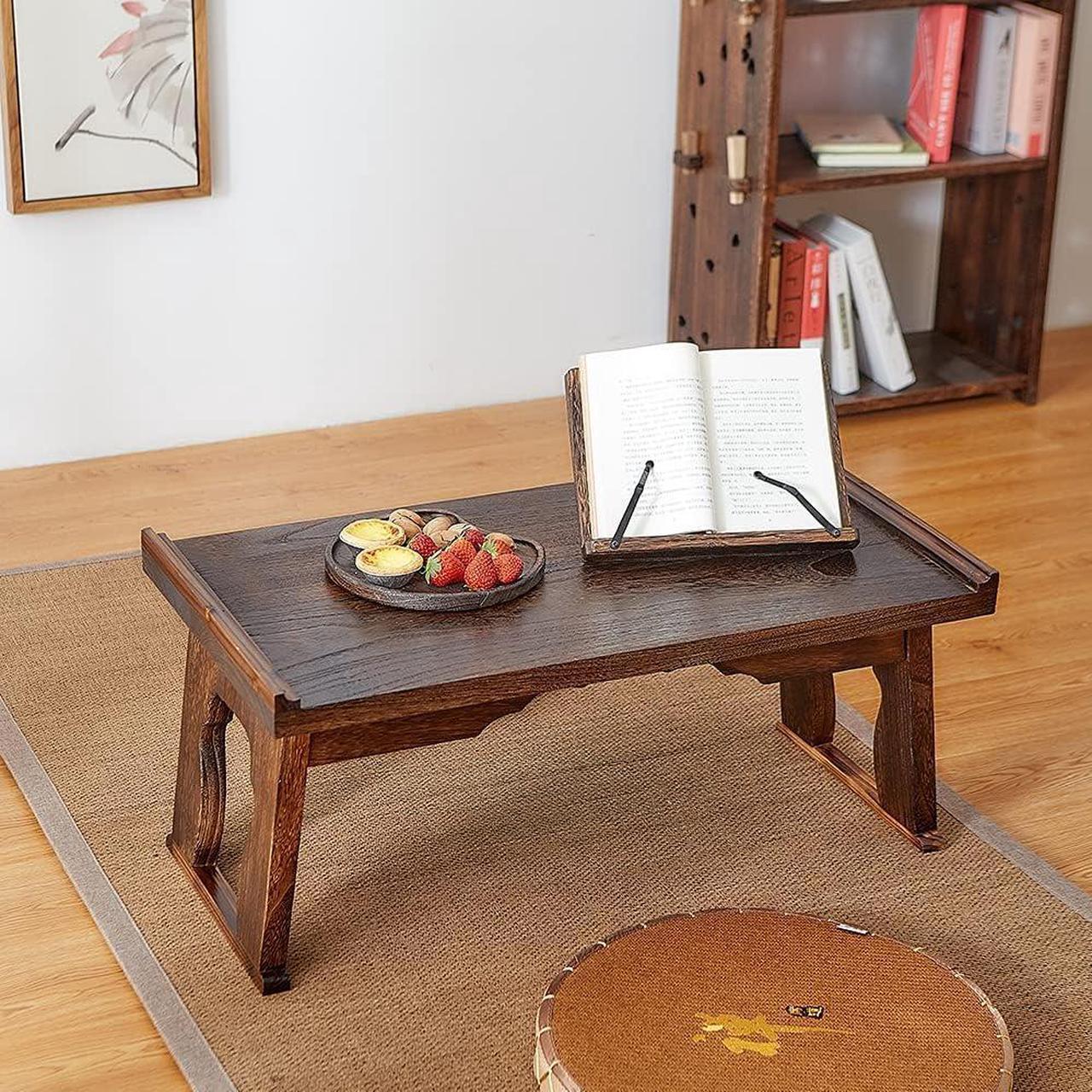Alt view image 2 of 6 - Foldable Wooden Laptop Desk, Breakfast in Bed Serving Tray, Japanese Floor Table for Tea & Coffee, Portable Antique Meditation Altar(19.7x11.8x9.1)