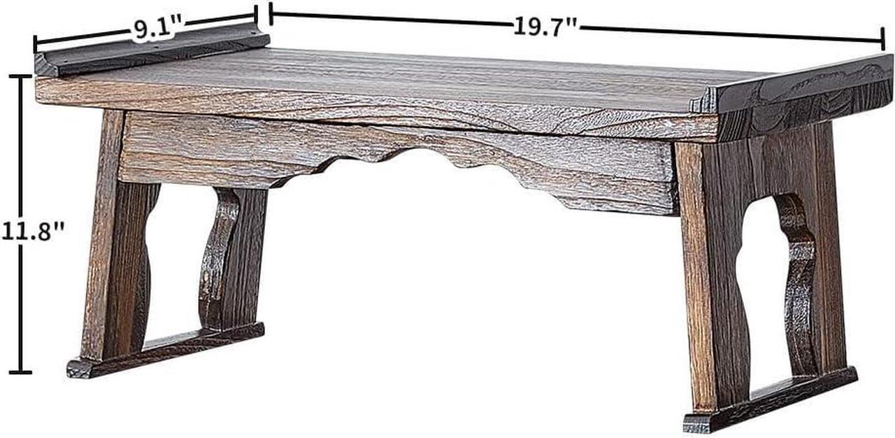 Alt view image 3 of 6 - Foldable Wooden Laptop Desk, Breakfast in Bed Serving Tray, Japanese Floor Table for Tea & Coffee, Portable Antique Meditation Altar(19.7x11.8x9.1)