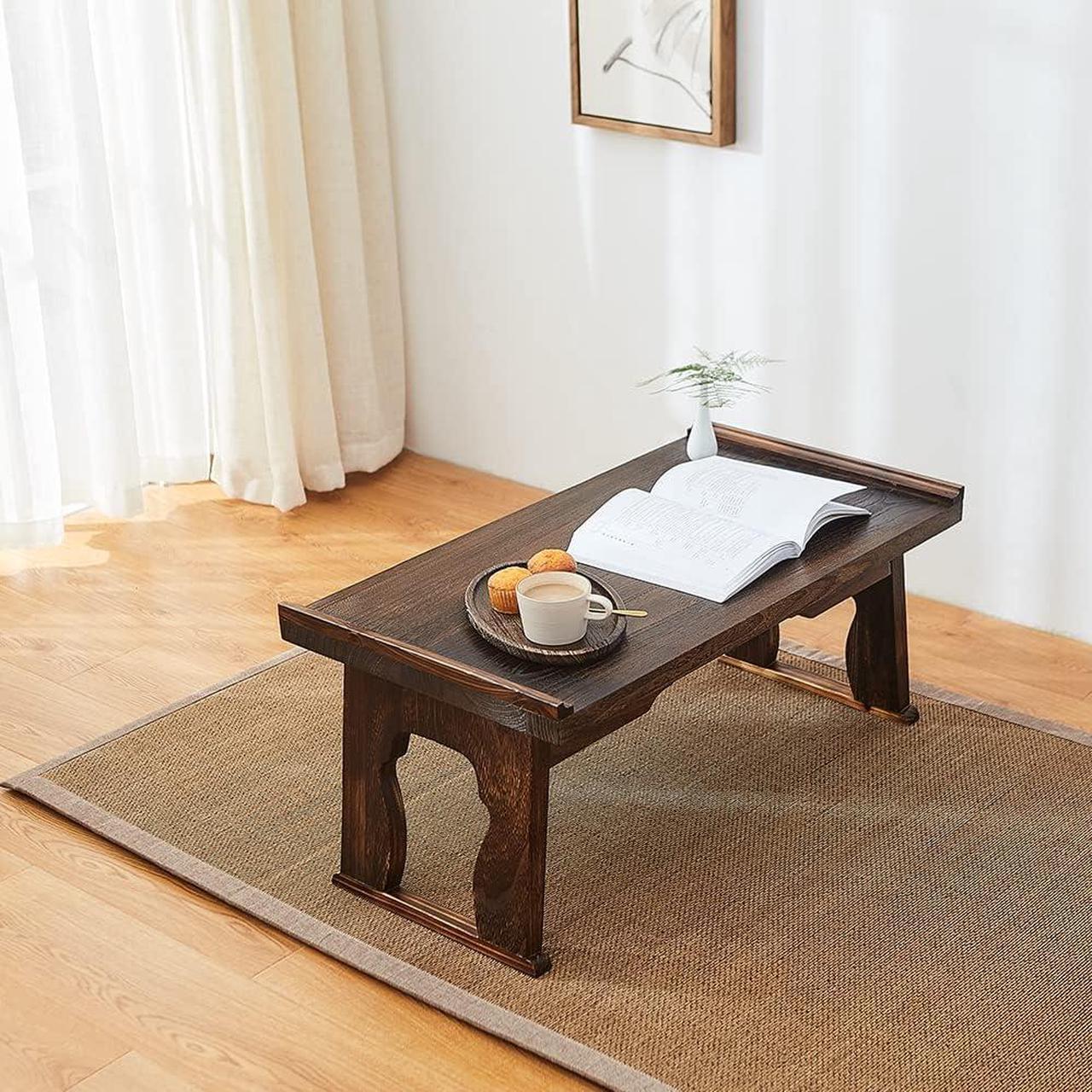 Alt view image 4 of 6 - Foldable Wooden Laptop Desk, Breakfast in Bed Serving Tray, Japanese Floor Table for Tea & Coffee, Portable Antique Meditation Altar(19.7x11.8x9.1)