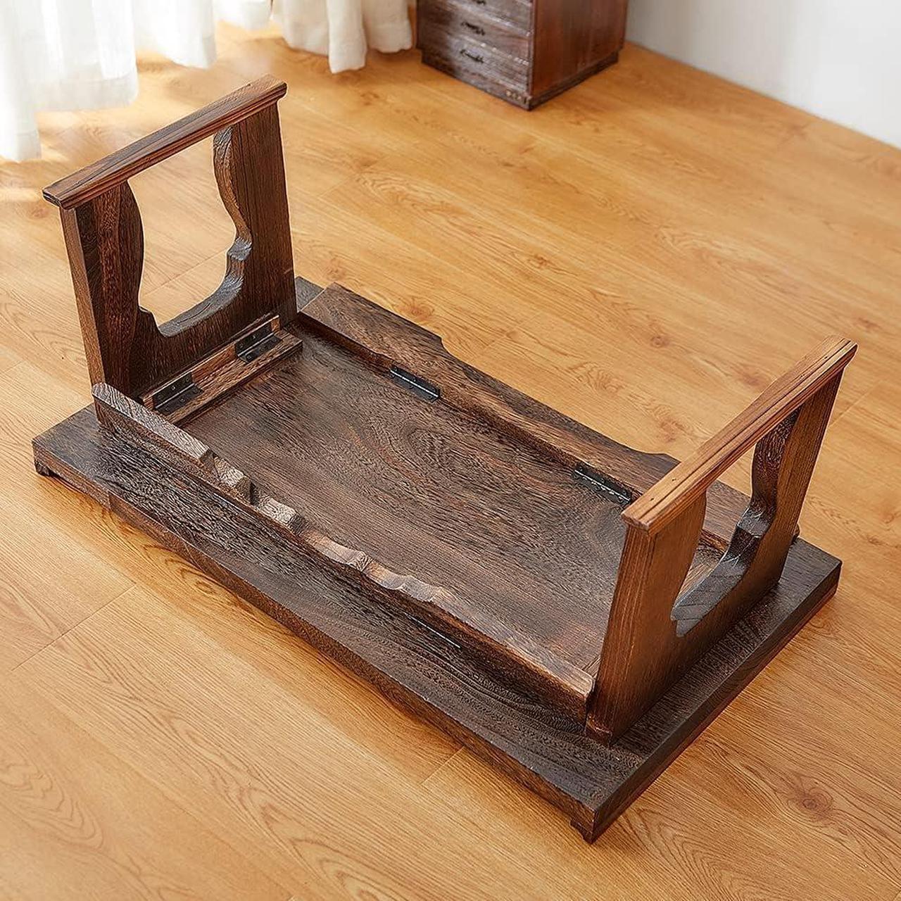Alt view image 5 of 6 - Foldable Wooden Laptop Desk, Breakfast in Bed Serving Tray, Japanese Floor Table for Tea & Coffee, Portable Antique Meditation Altar(19.7x11.8x9.1)