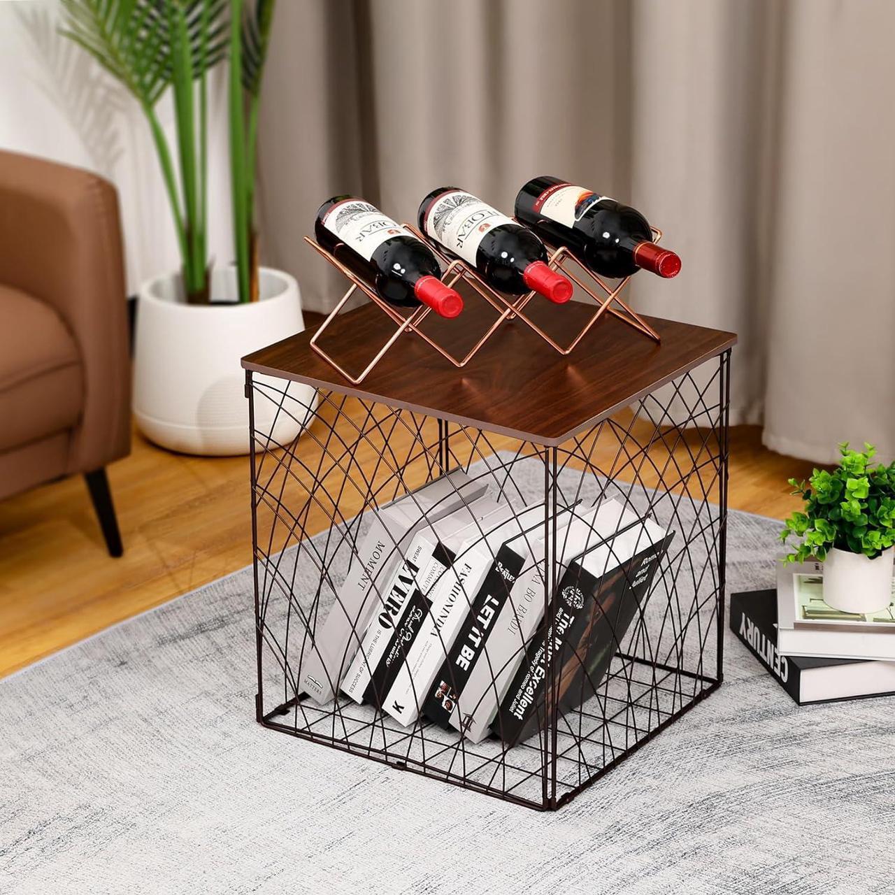 Alt view image 2 of 7 - Small Coffee Table Storage, Square End Tables Blanket Basket with Lid for Living Room Folding Storage Side Table 1 Pack
