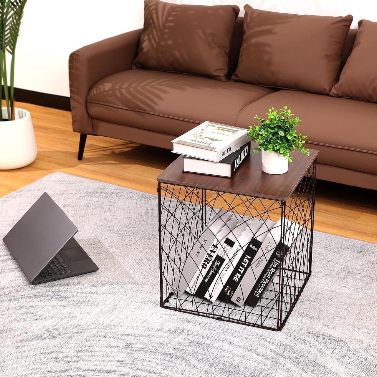 Alt view image 4 of 7 - Small Coffee Table Storage, Square End Tables Blanket Basket with Lid for Living Room Folding Storage Side Table 1 Pack