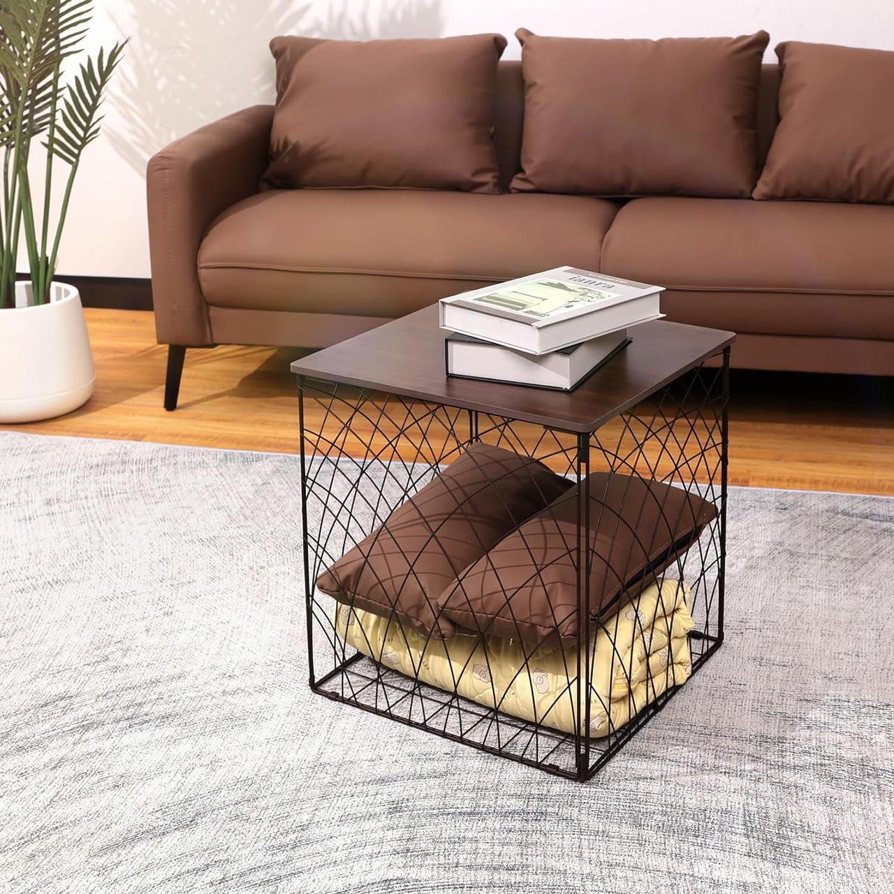 Alt view image 6 of 7 - Small Coffee Table Storage, Square End Tables Blanket Basket with Lid for Living Room Folding Storage Side Table 1 Pack