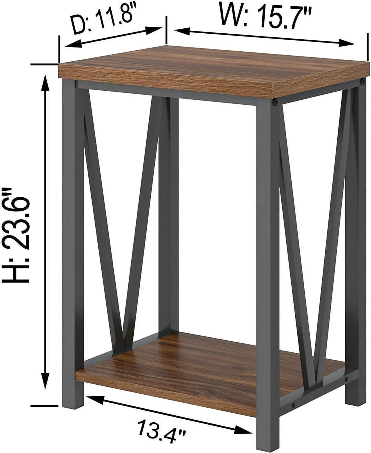 Alt view image 2 of 7 - FOLUBAN Small End Table, Rustic Wood and Metal Side Table with Storage, Modern Night Stand for Living Room Bedroom Office, Walnut