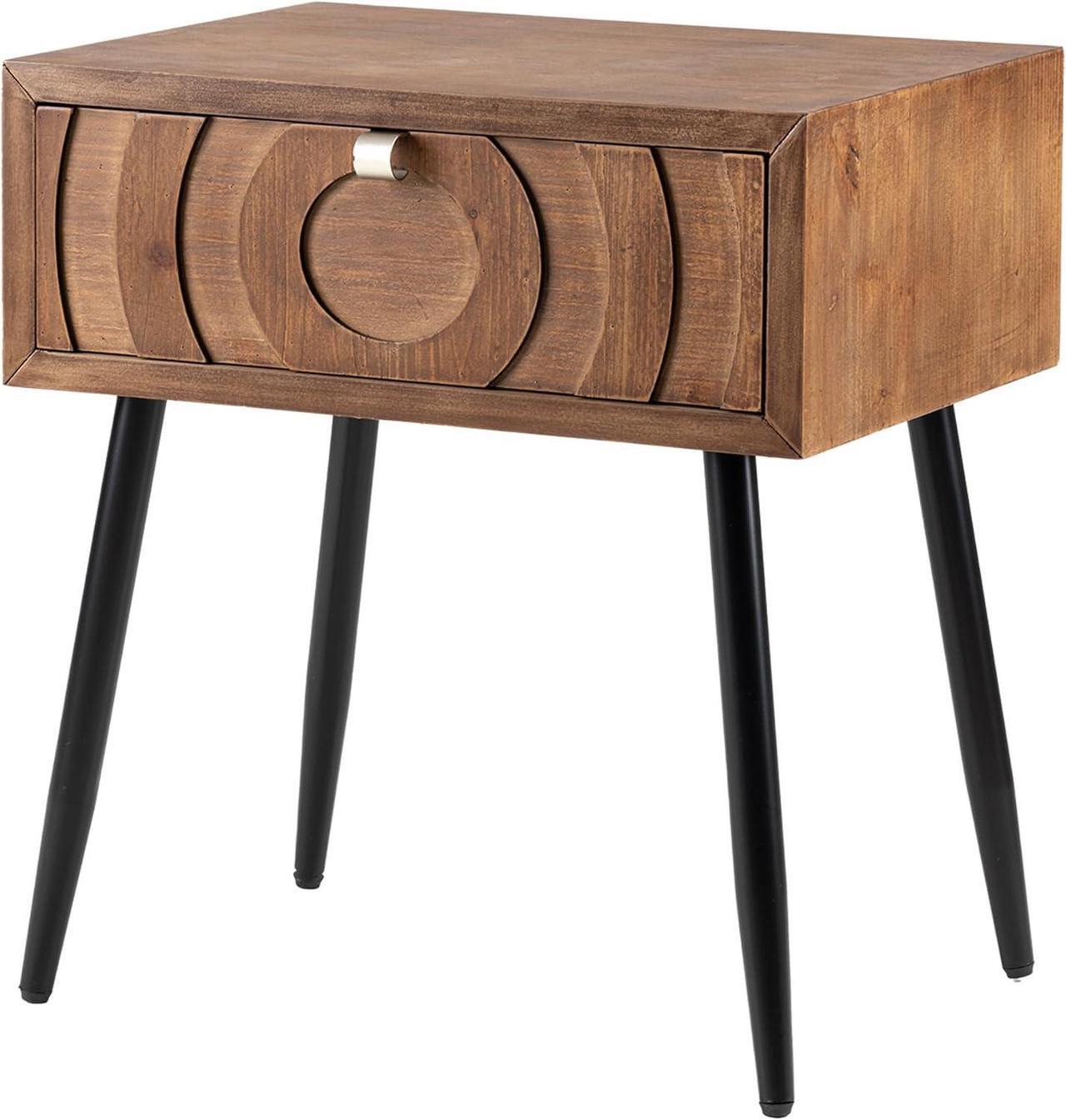 Alt view image 7 of 7 - SUNBURY End Table Living Room Small Side Table w Drawer, 19" Brown Side Table Retro Nightstand, Lightweight MDF Accent End Table, Bed Side Table