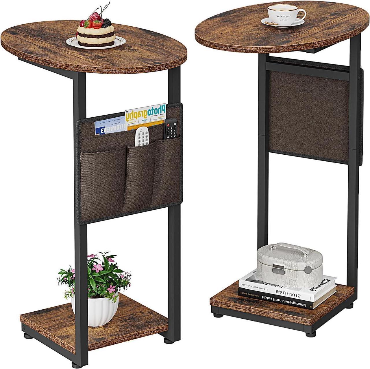 Main image of Vagusicc C Shaped End Table for Couch, Small Side Table for Couch, Small Couch Side Table for Small Spaces, Side Table Slide Under Sofa Table TV Tray with Metal Frame for Living Room, Bedroom (Brown)