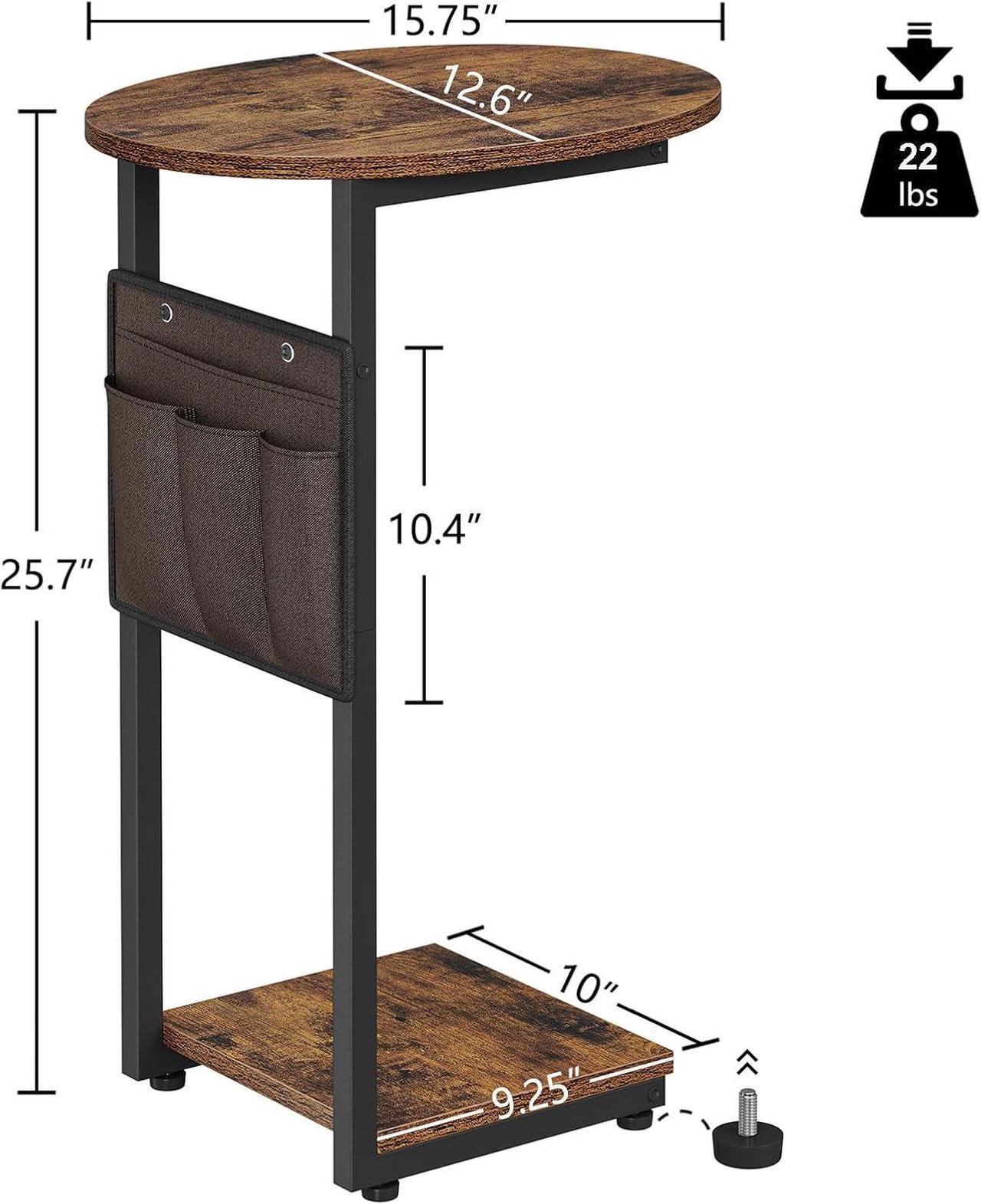 Alt view image 3 of 7 - Vagusicc C Shaped End Table for Couch, Small Side Table for Couch, Small Couch Side Table for Small Spaces, Side Table Slide Under Sofa Table TV Tray with Metal Frame for Living Room, Bedroom (Brown)