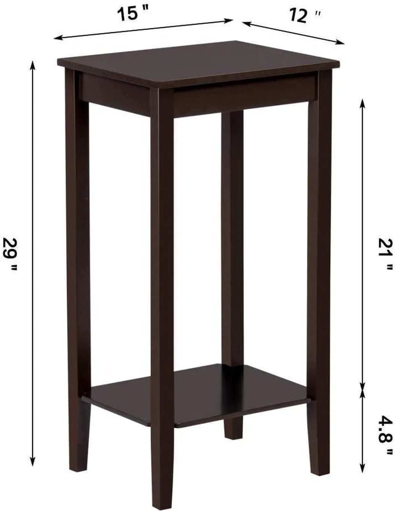 Alt view image 3 of 7 - Yaheetech 2 Tier Wood Tall End Table Sofa Side Snack Table Multipurpose Small Table for Living Room, Dark Coffee