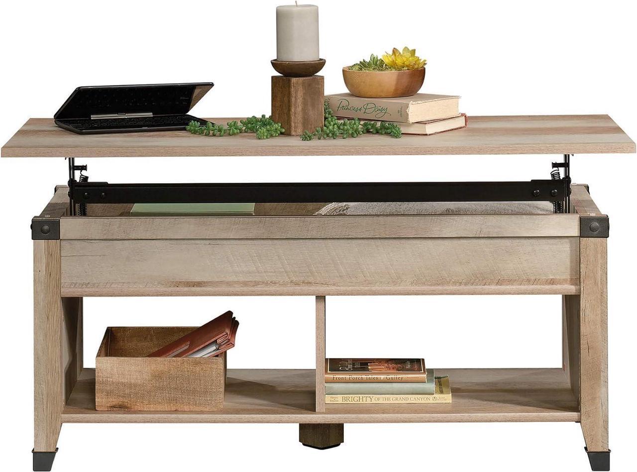 Alt view image 4 of 7 - Sauder Carson Forge Rustic Lift Top Coffee Storage Industrial Living Room Table, L: 43.15" x W: 19.45" x H: 18.98", Lintel Oak Finish