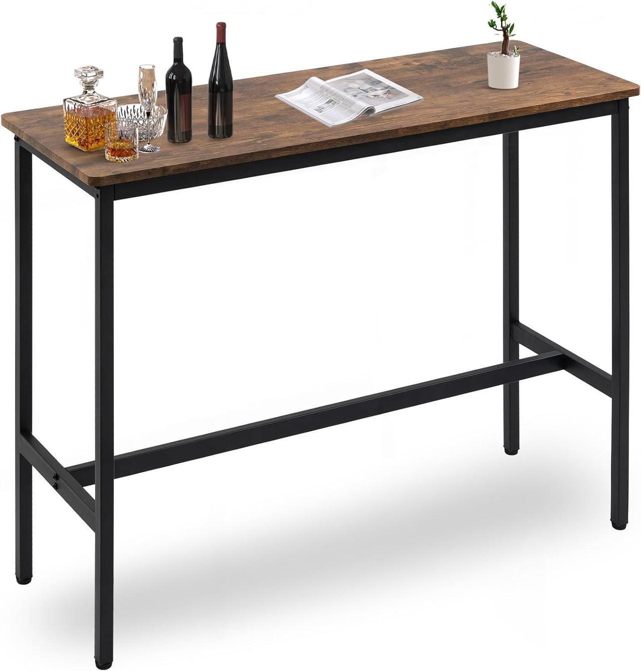 Main image of 44.5" Bar Table,Pub Table with Adjustable Feet Floor Protector, Narrow Rectangular Bar Table, Kitchen Counter Table, High Top Table,Sofa Table with Black Metal Legs,Rustic Brown