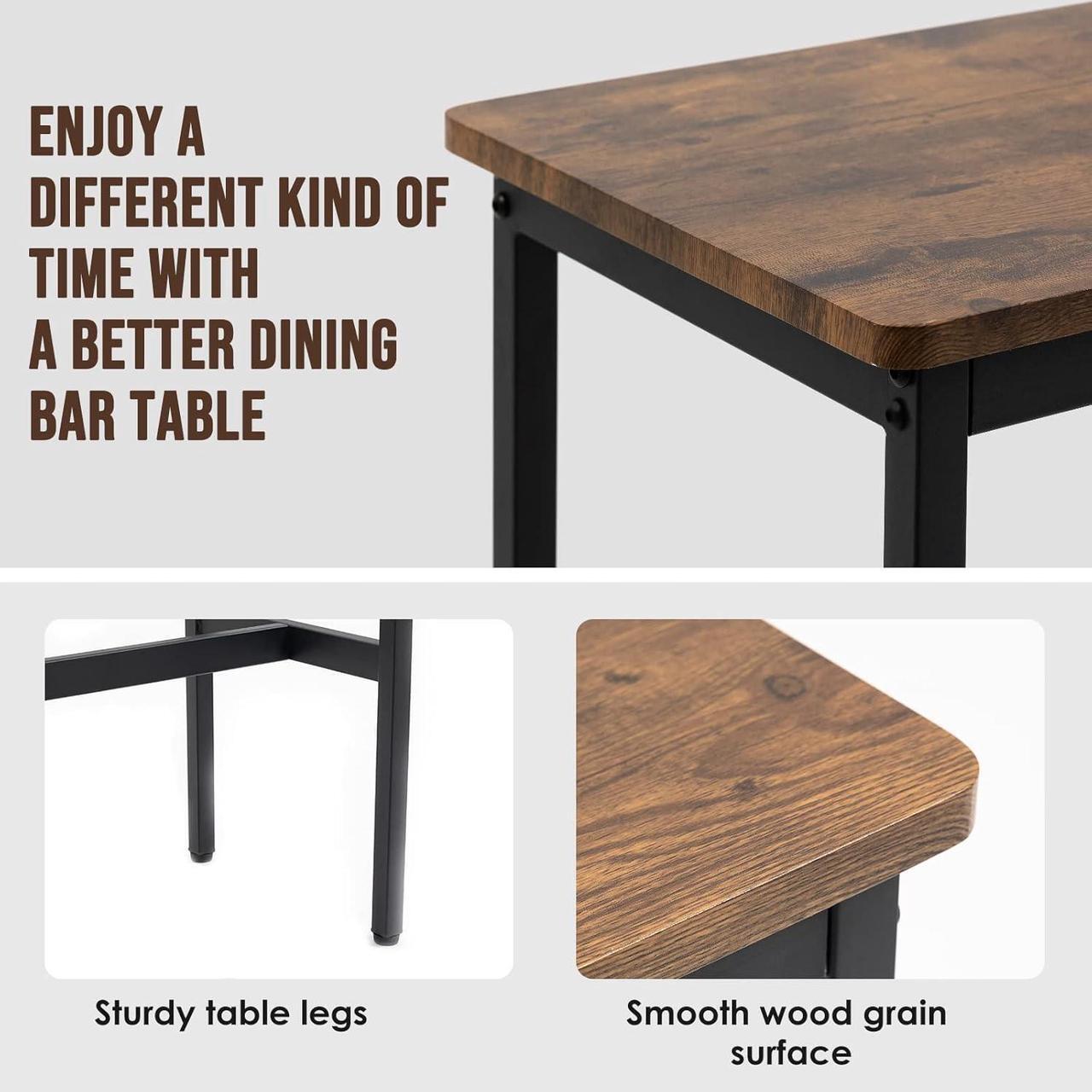 Alt view image 4 of 7 - 44.5" Bar Table,Pub Table with Adjustable Feet Floor Protector, Narrow Rectangular Bar Table, Kitchen Counter Table, High Top Table,Sofa Table with Black Metal Legs,Rustic Brown