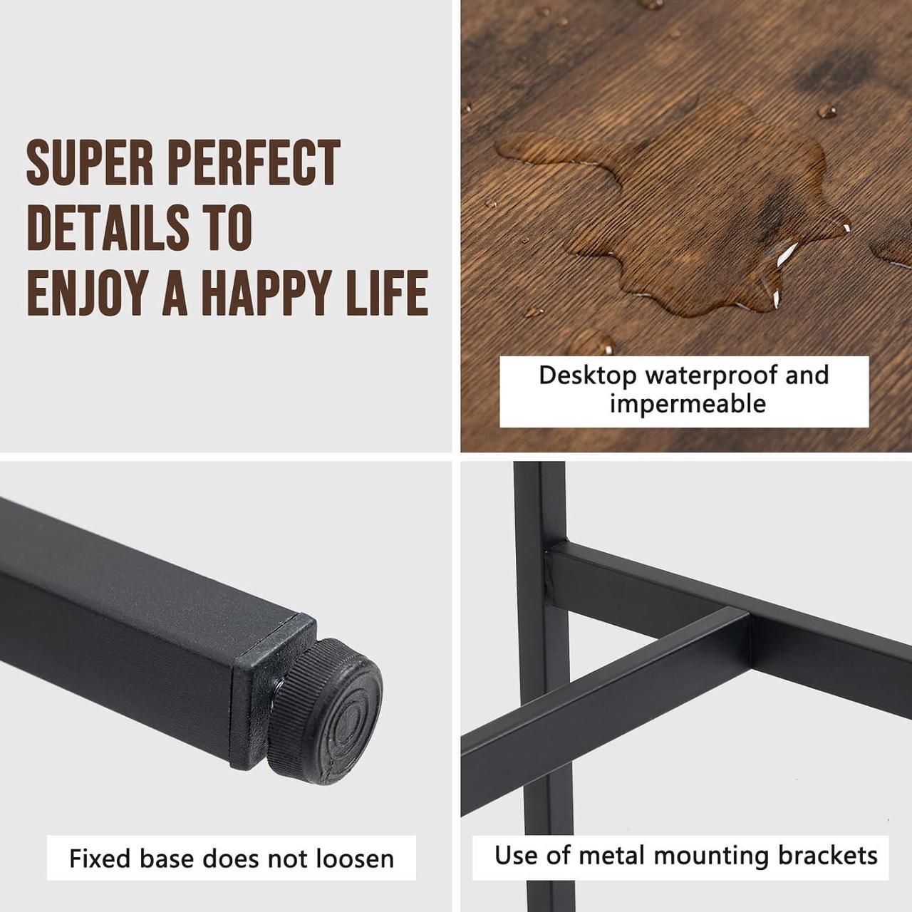 Alt view image 5 of 7 - 44.5" Bar Table,Pub Table with Adjustable Feet Floor Protector, Narrow Rectangular Bar Table, Kitchen Counter Table, High Top Table,Sofa Table with Black Metal Legs,Rustic Brown