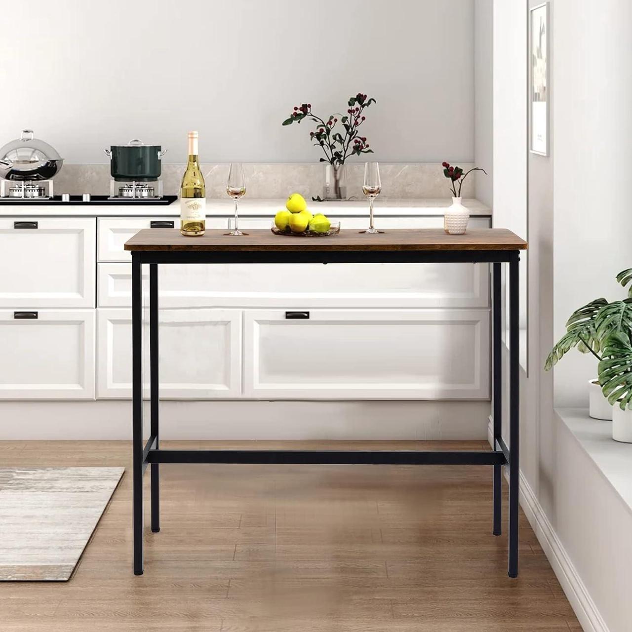 Alt view image 6 of 7 - 44.5" Bar Table,Pub Table with Adjustable Feet Floor Protector, Narrow Rectangular Bar Table, Kitchen Counter Table, High Top Table,Sofa Table with Black Metal Legs,Rustic Brown