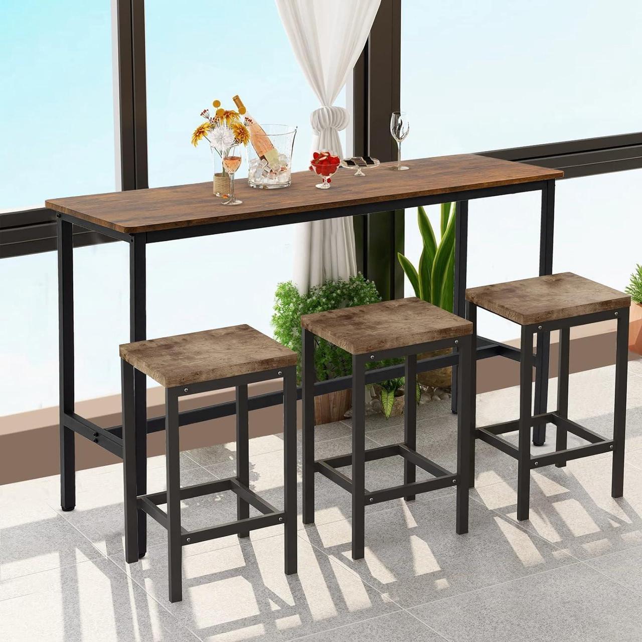 Alt view image 7 of 7 - 44.5" Bar Table,Pub Table with Adjustable Feet Floor Protector, Narrow Rectangular Bar Table, Kitchen Counter Table, High Top Table,Sofa Table with Black Metal Legs,Rustic Brown