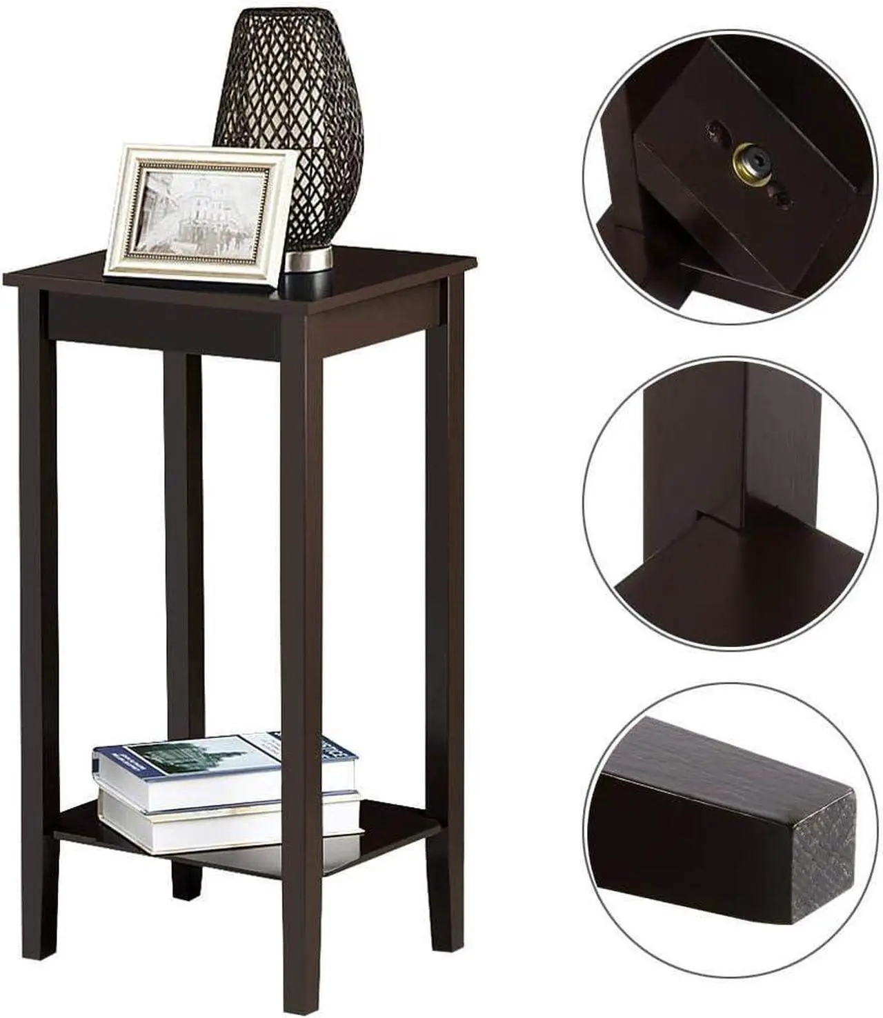 Alt view image 5 of 7 - Yaheetech 2 Tier Wood Tall End Table Sofa Side Snack Table Multipurpose Small Table for Living Room, Dark Coffee