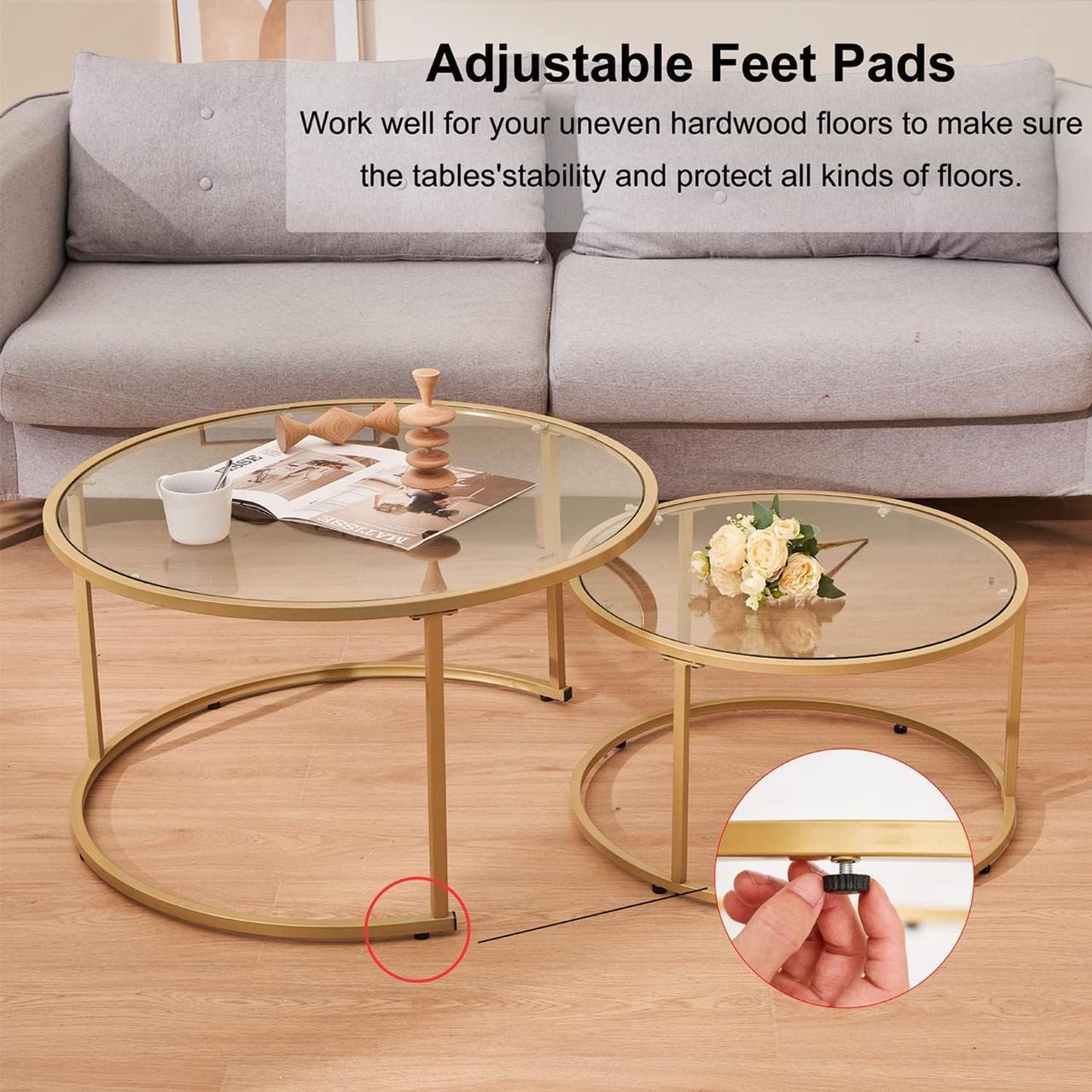 Alt view image 4 of 7 - Nesting Coffee Glass Tables Set of 2, Large Size (Dia31.5'') Round Coffee Table for Living Room, Bedroom, Modern Table with Clear Tempered Glass (Black Frame, Large Size)(61700211)