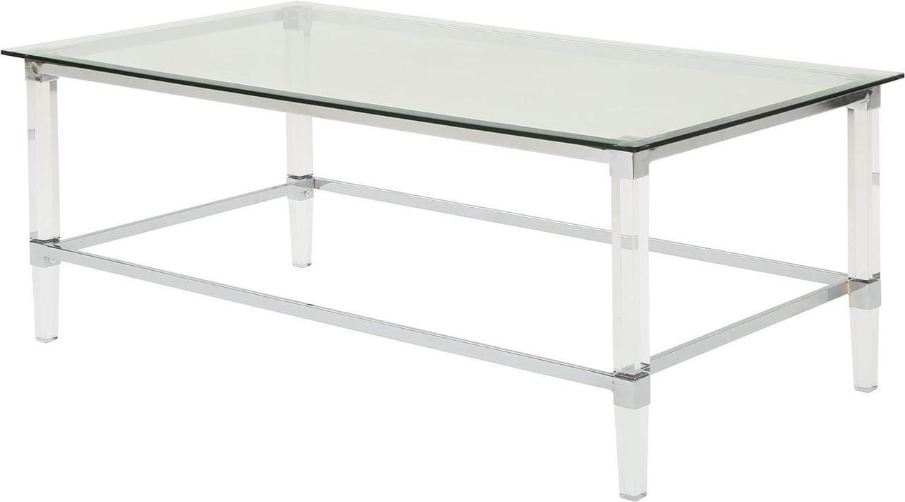 Main image of Christopher Knight Home Bayla Modern Tempered Glass Rectangular Coffee Table with Acrylic and Iron Accents, Clear, 26 in x 48 in x 18 in