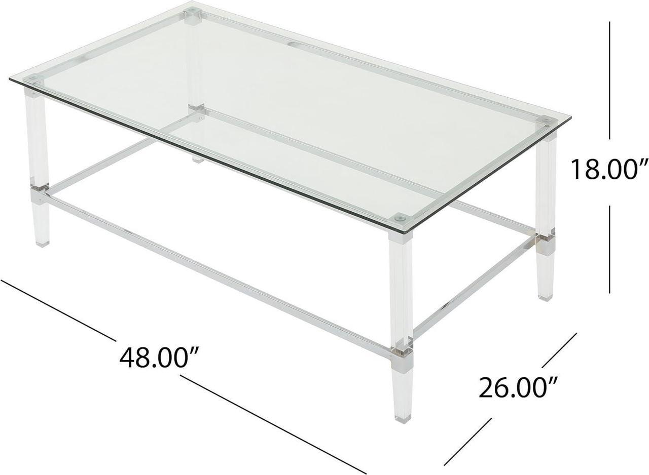 Alt view image 3 of 6 - Christopher Knight Home Bayla Modern Tempered Glass Rectangular Coffee Table with Acrylic and Iron Accents, Clear, 26 in x 48 in x 18 in