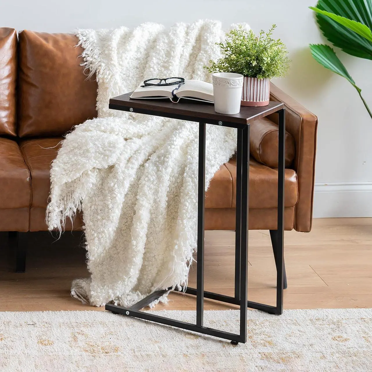 Alt view image 2 of 7 - IRIS USA Wood and Metal Frame Side Table, Accent Sofa End Table Coffee Snack, Bedroom Night Stand, Living Room Computer Desk, C-Shape Wide