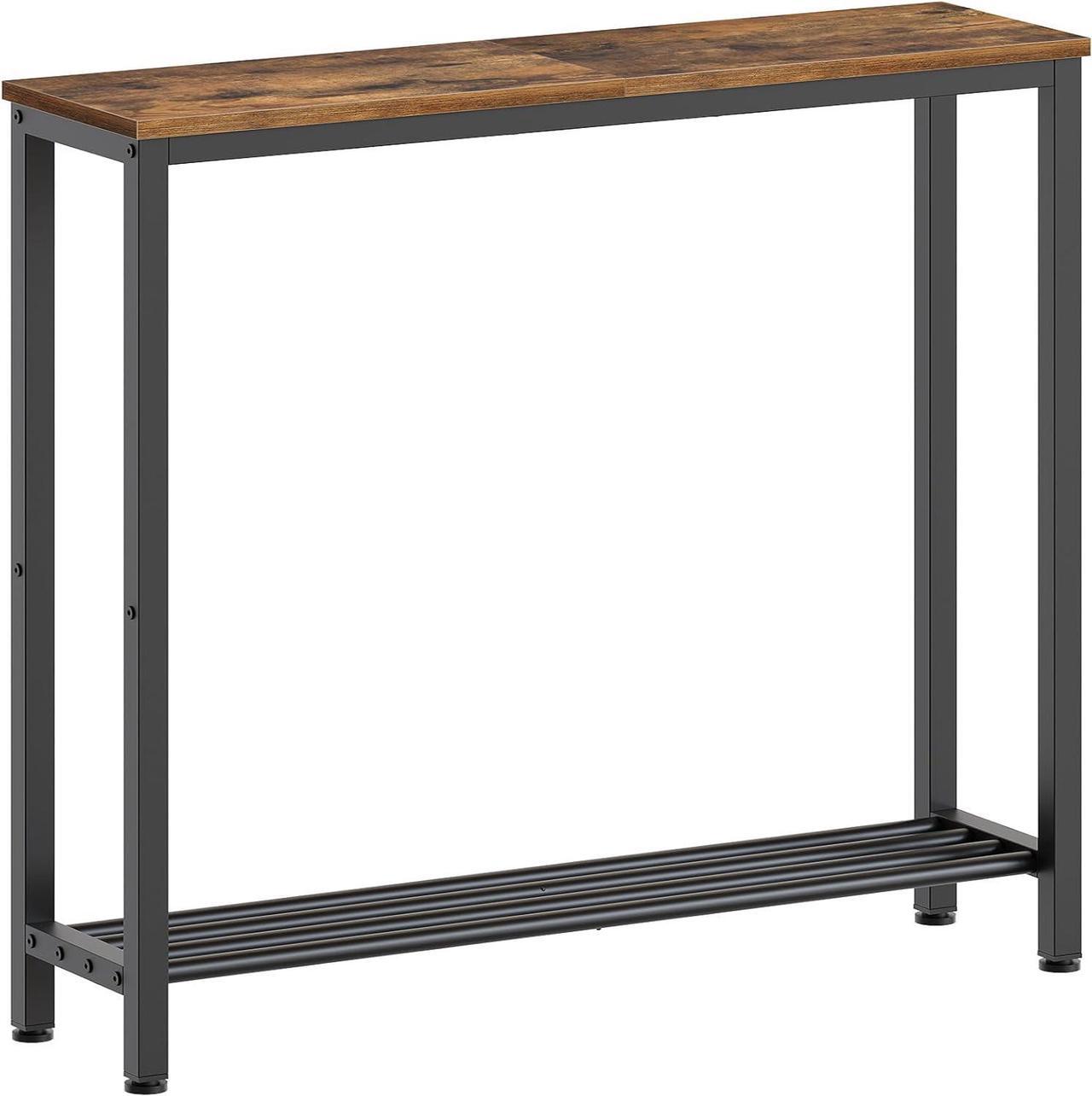 Main image of Narrow Console Table, 2-Tier Small Sofa Table, 29.5" Thin Entryway Table, Behind Couch Table with Shelves, Industrial Hallway Table, for Living Room, Foyer, Rustic Brown and Black CT03BR