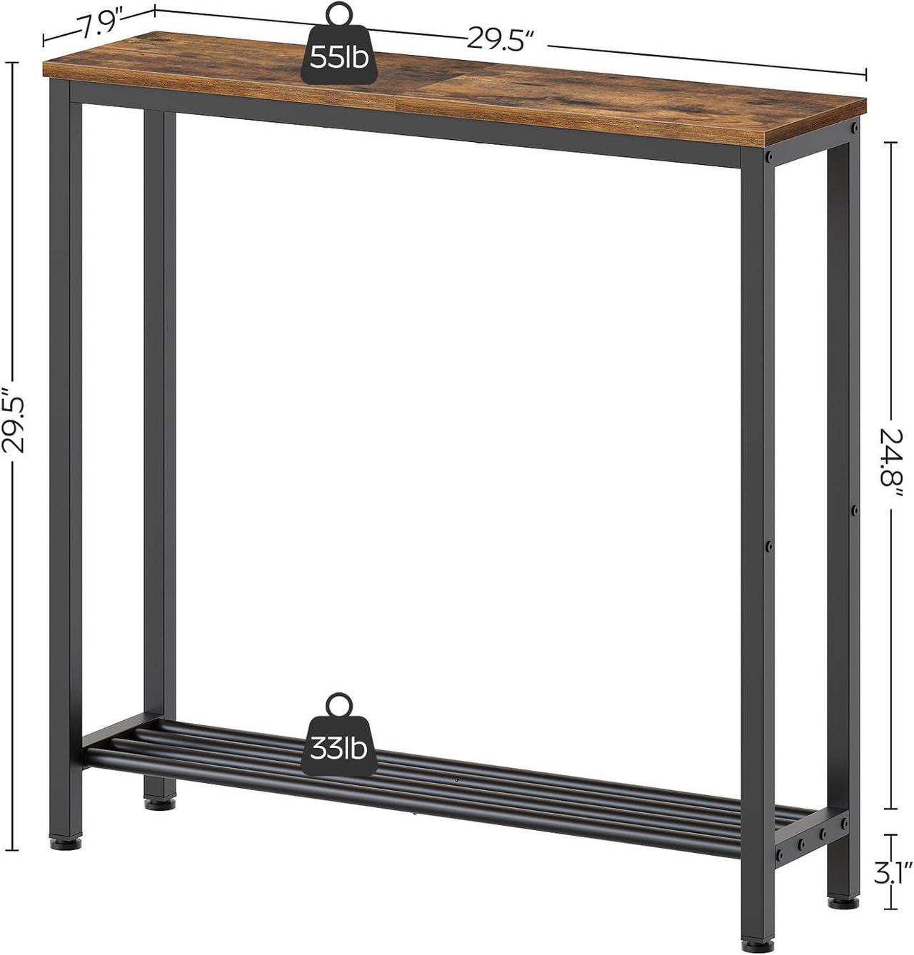 Alt view image 3 of 7 - Narrow Console Table, 2-Tier Small Sofa Table, 29.5" Thin Entryway Table, Behind Couch Table with Shelves, Industrial Hallway Table, for Living Room, Foyer, Rustic Brown and Black CT03BR
