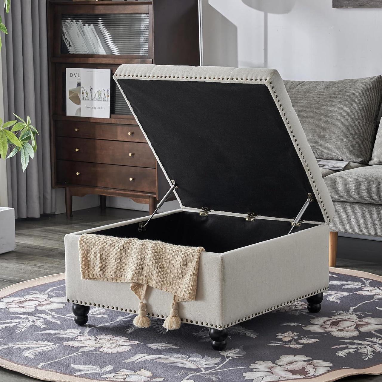 Main image of Square Storage Ottoman Bench Ottoman Coffee Table Bench Oversized Coffee Table Ottoman Bench with Storage for Living Room