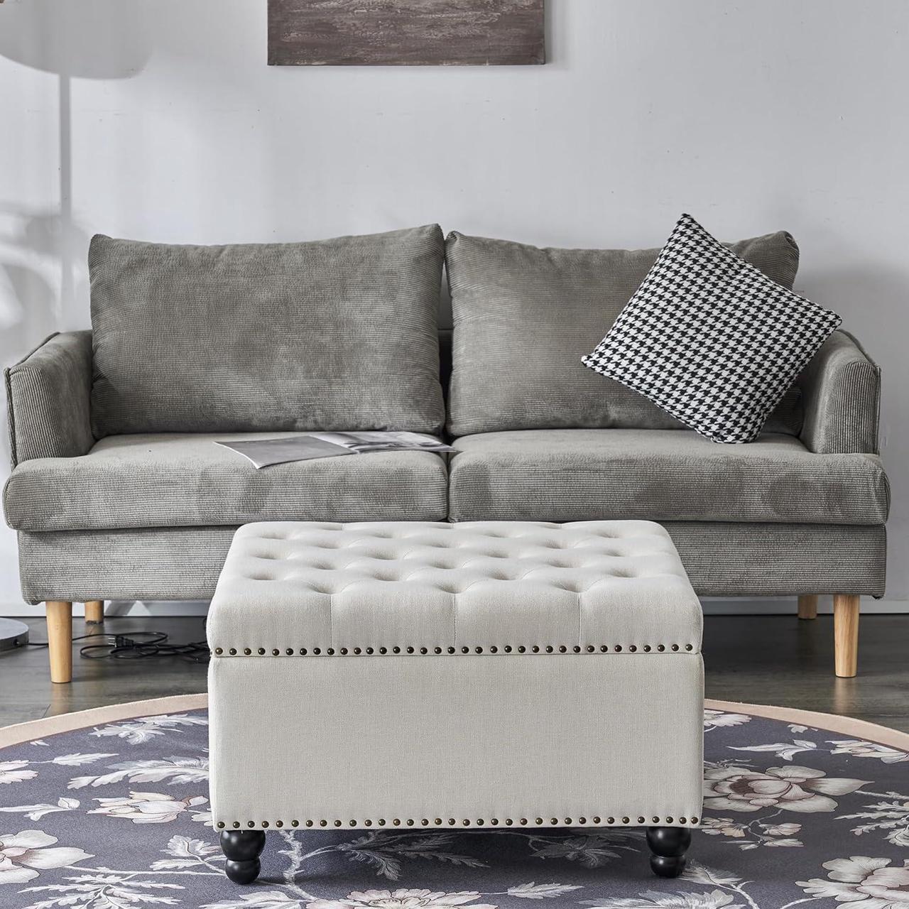 Alt view image 4 of 7 - Square Storage Ottoman Bench Ottoman Coffee Table Bench Oversized Coffee Table Ottoman Bench with Storage for Living Room