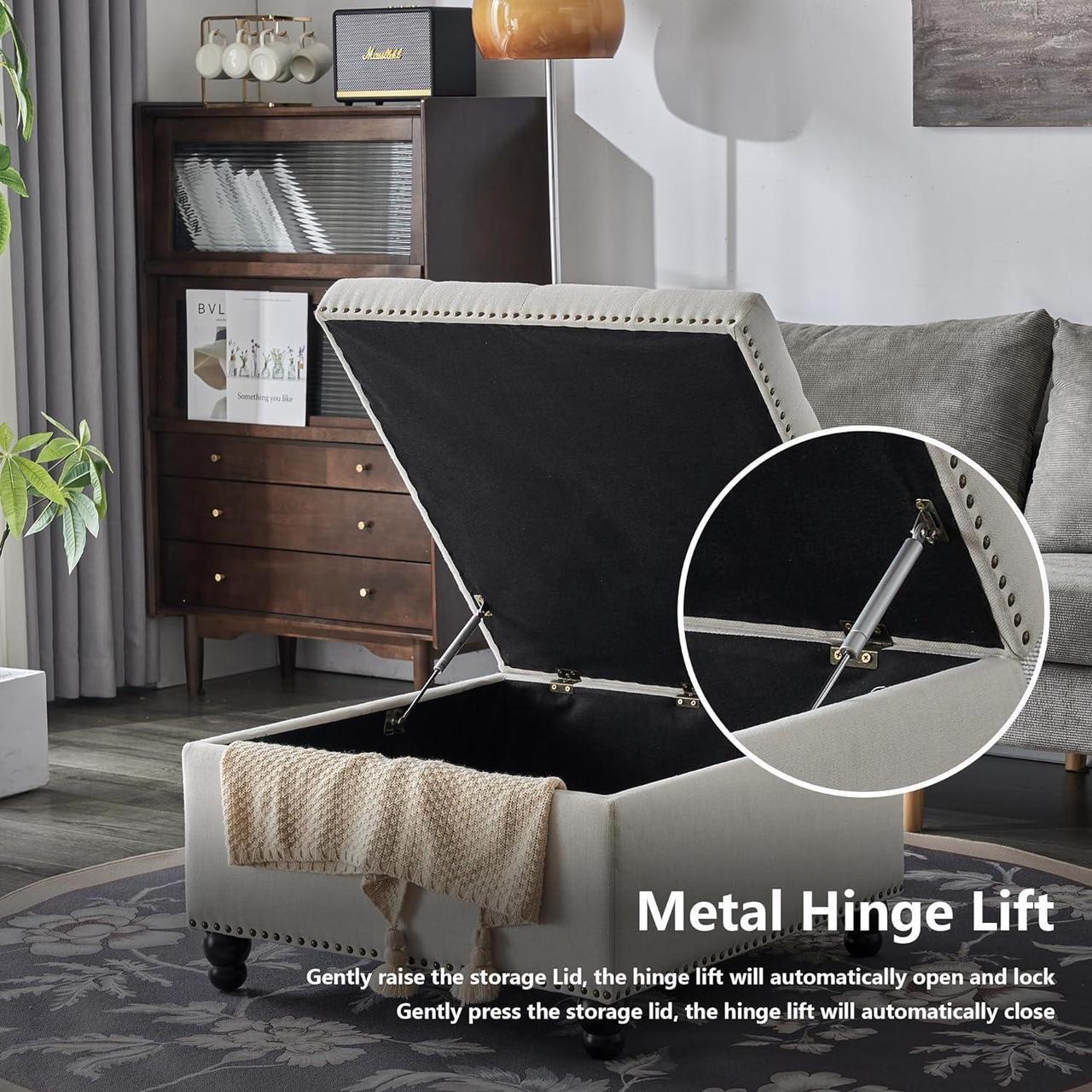 Alt view image 5 of 7 - Square Storage Ottoman Bench Ottoman Coffee Table Bench Oversized Coffee Table Ottoman Bench with Storage for Living Room