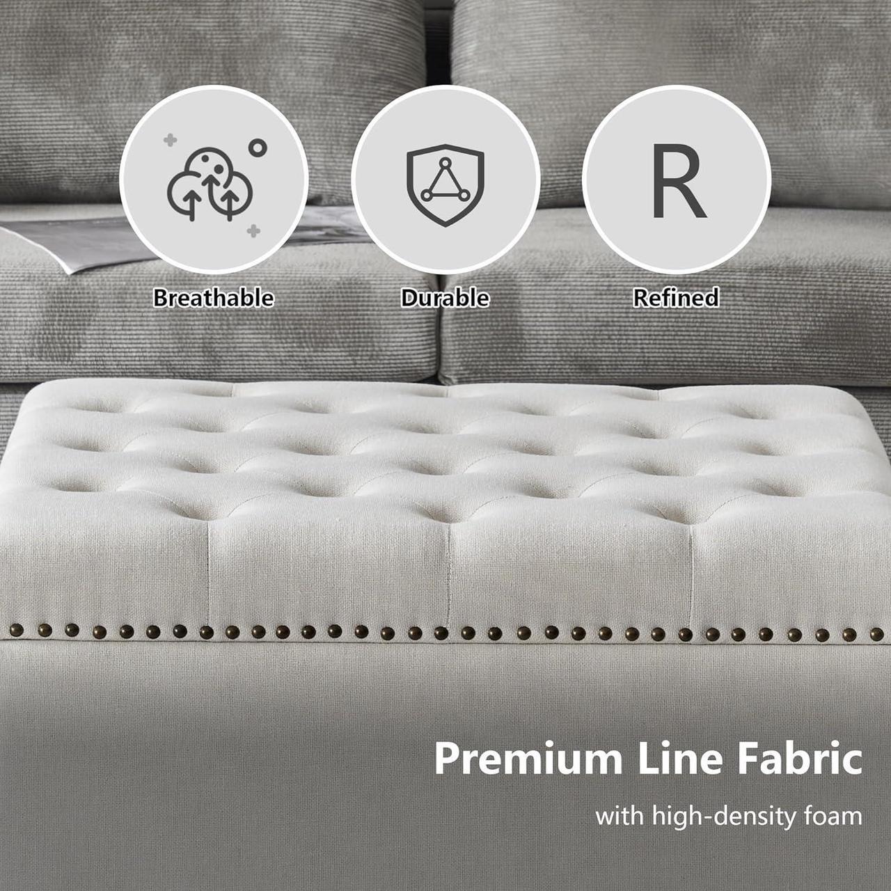 Alt view image 7 of 7 - Square Storage Ottoman Bench Ottoman Coffee Table Bench Oversized Coffee Table Ottoman Bench with Storage for Living Room