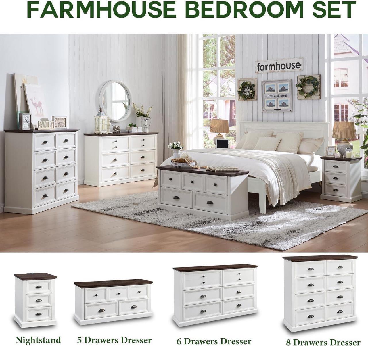 Alt view image 5 of 6 - 21" Tall Nightstand with 3 Drawers, Farmhouse 18" Wide End Table with Charging Station, Wood Rustic Side Table, Small Dresser Chest of Drawers for Bedroom, Living Room, Closet, White