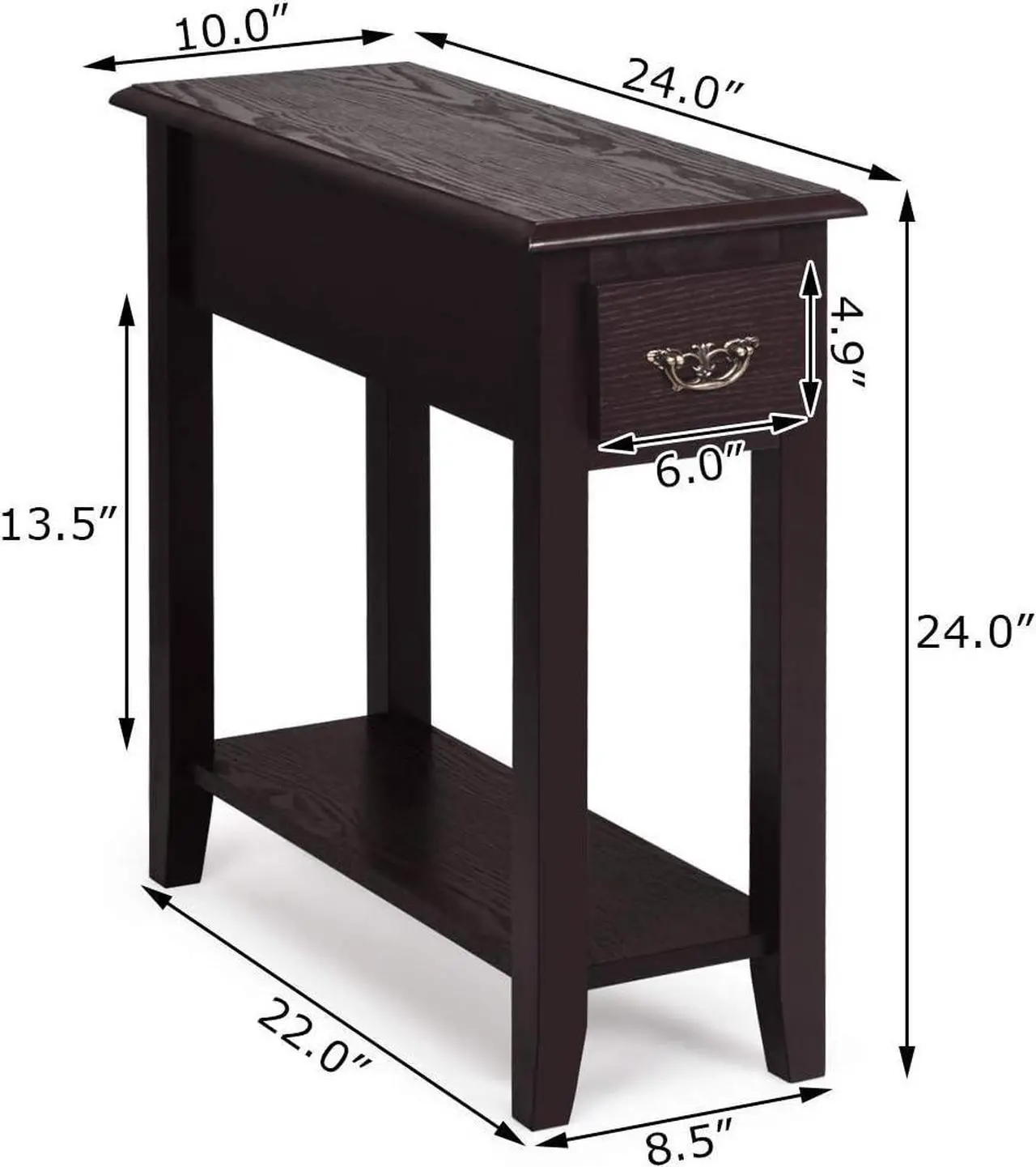 Alt view image 3 of 7 - Tangkula Narrow End Table, Slim Side Table with Drawer and Open Shelf, Small End Tables for Small Spaces, Narrow Nightstand Bedside Table for Living Room Bedroom, 9.8 x 23.6 x 23.6 Inches (1, Coffee)