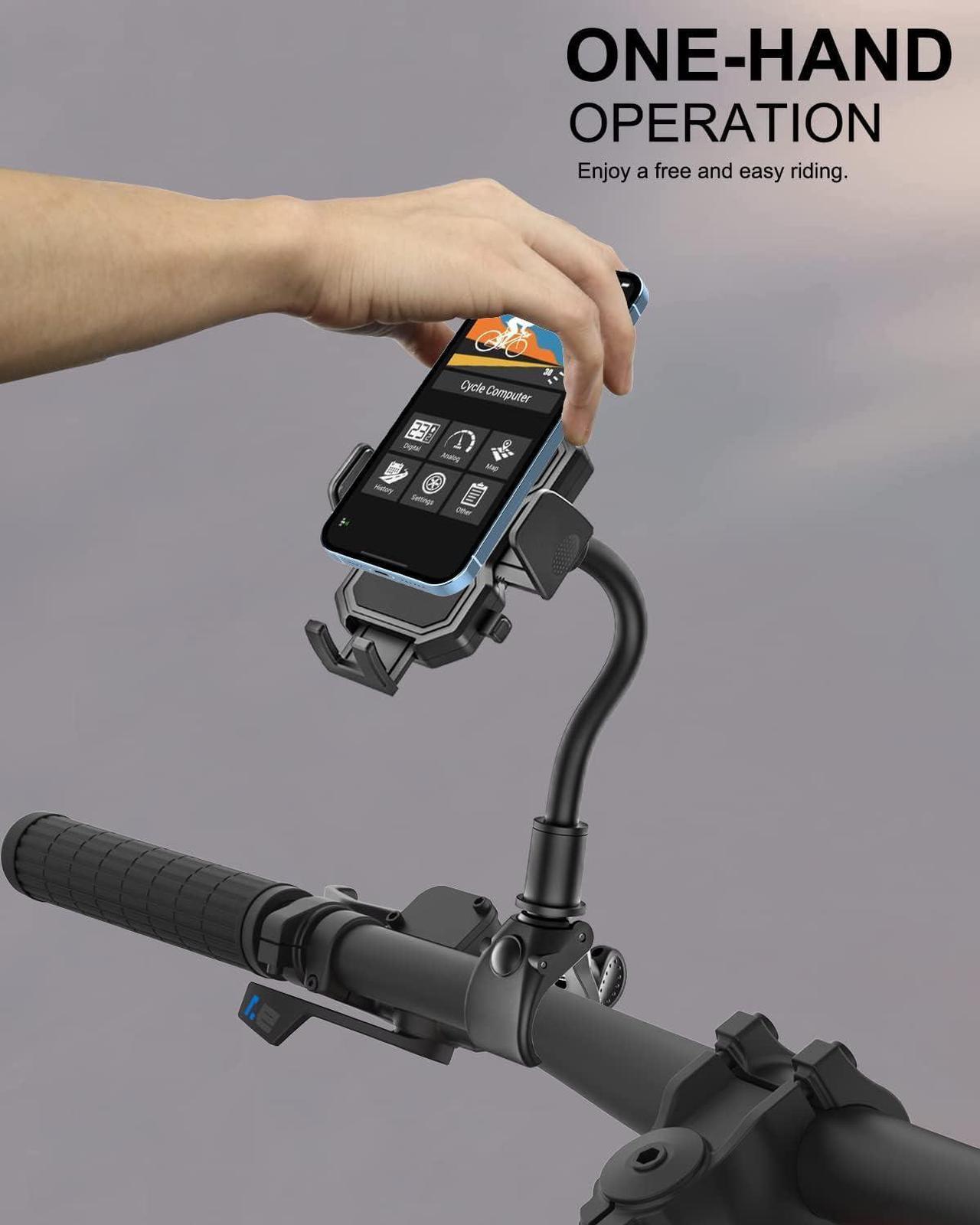 Alt view image 3 of 6 - woleyi Gooseneck Bike Phone Holder, Motorcycle Phone Mount - Bicycle Handlebar Cell Phone Clip for Electric Scooter, Dirt Mountain Cycling for iPhone 16 Pro Max 15 14 13 12 11, Galaxy, All Smartphones