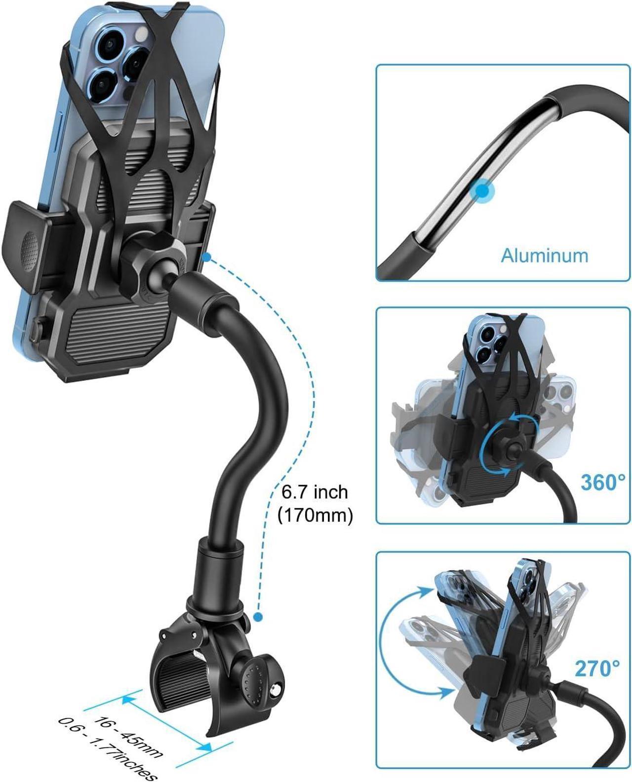Alt view image 5 of 6 - woleyi Gooseneck Bike Phone Holder, Motorcycle Phone Mount - Bicycle Handlebar Cell Phone Clip for Electric Scooter, Dirt Mountain Cycling for iPhone 16 Pro Max 15 14 13 12 11, Galaxy, All Smartphones