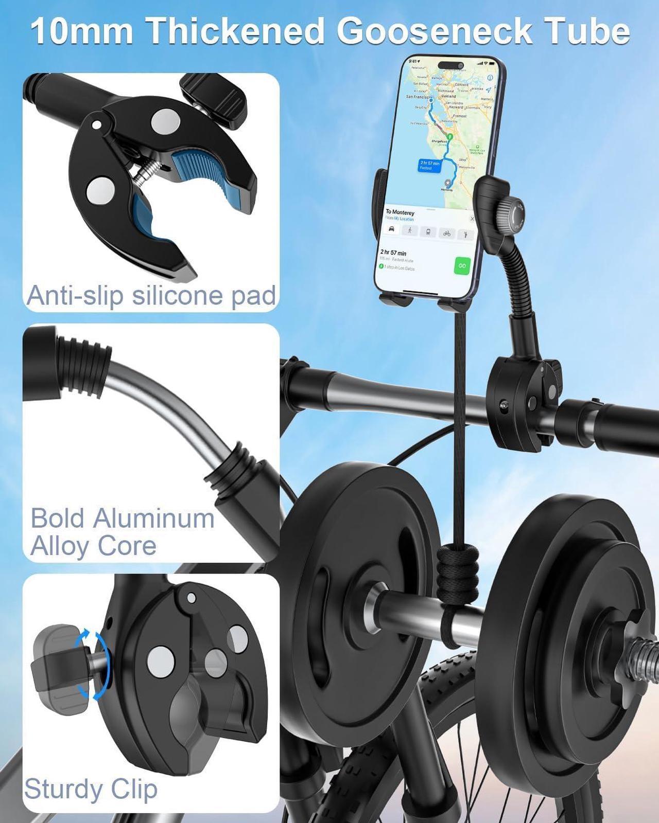 Alt view image 4 of 7 - Gooseneck Phone Holder for Bike, [Flexible Arm] Motorcycle Phone Holder, Electric Bike Cell Phone Mount for iPhone 16 Pro Max/Plus, 15 Pro Max, Galaxy Series and More 4-7 inch Smartphones