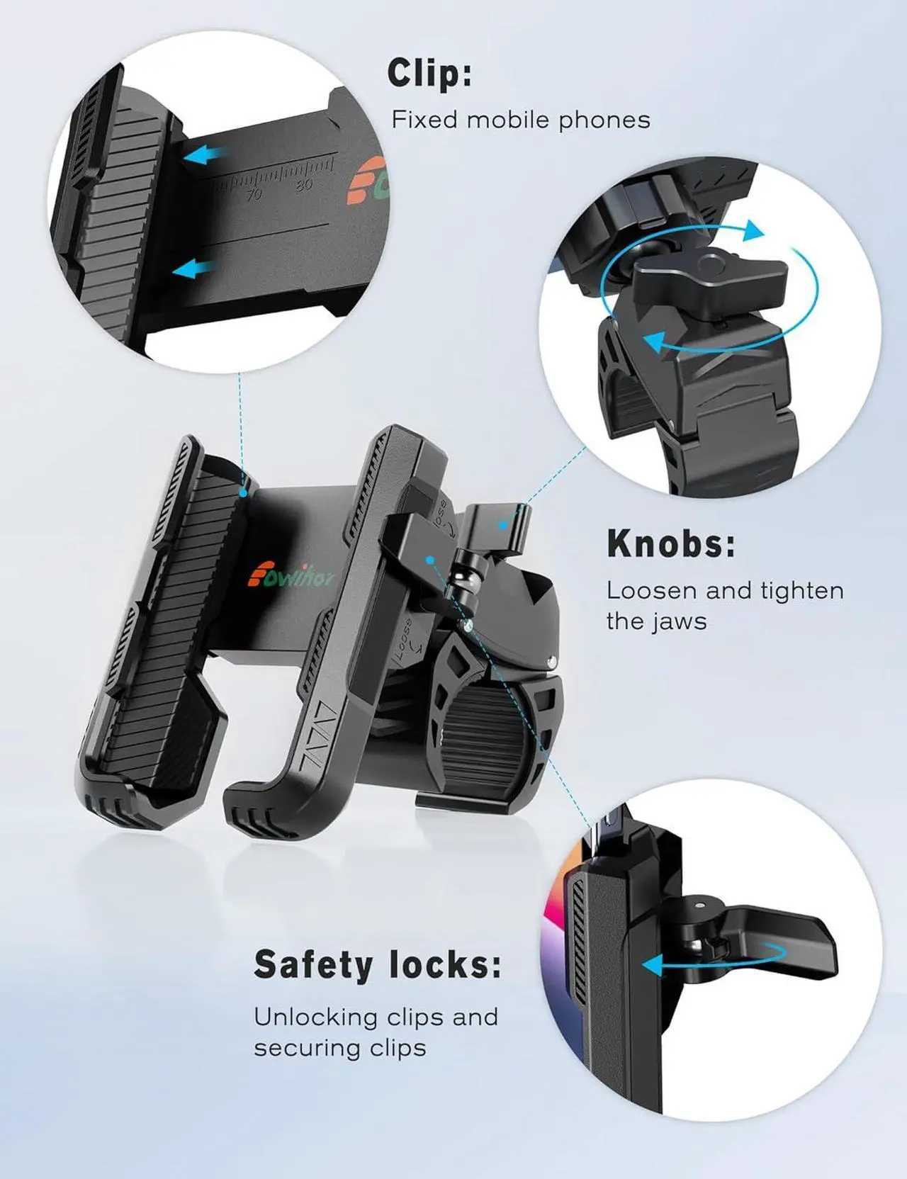 Alt view image 3 of 6 - Motorcycle Phone Mount Holder, Bike Phone Holder, 360° Rotation Bicycle Scooter Phone Clip, Universal Phone Mount for 4.5-7.0 inches Smartphone, Black