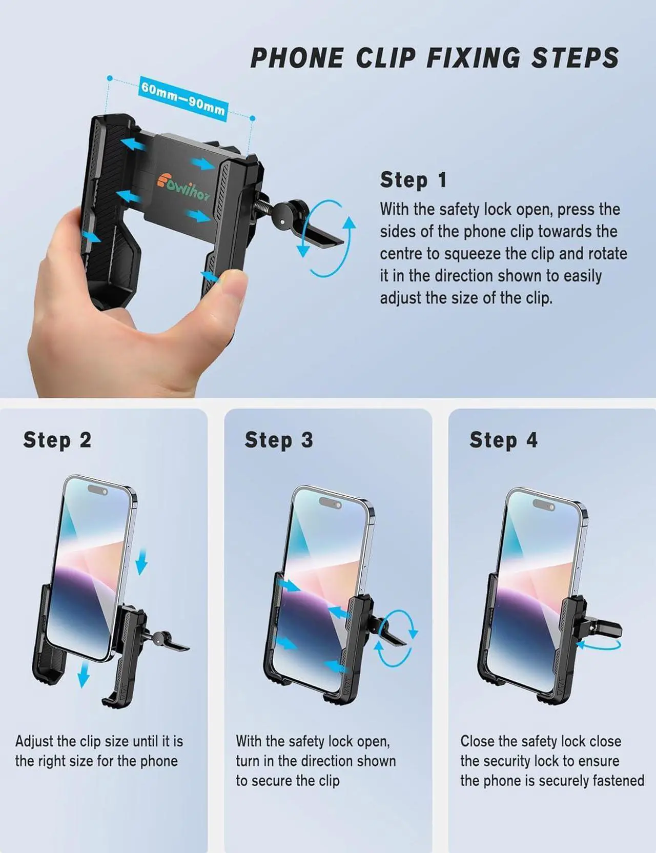 Alt view image 6 of 6 - Motorcycle Phone Mount Holder, Bike Phone Holder, 360° Rotation Bicycle Scooter Phone Clip, Universal Phone Mount for 4.5-7.0 inches Smartphone, Black