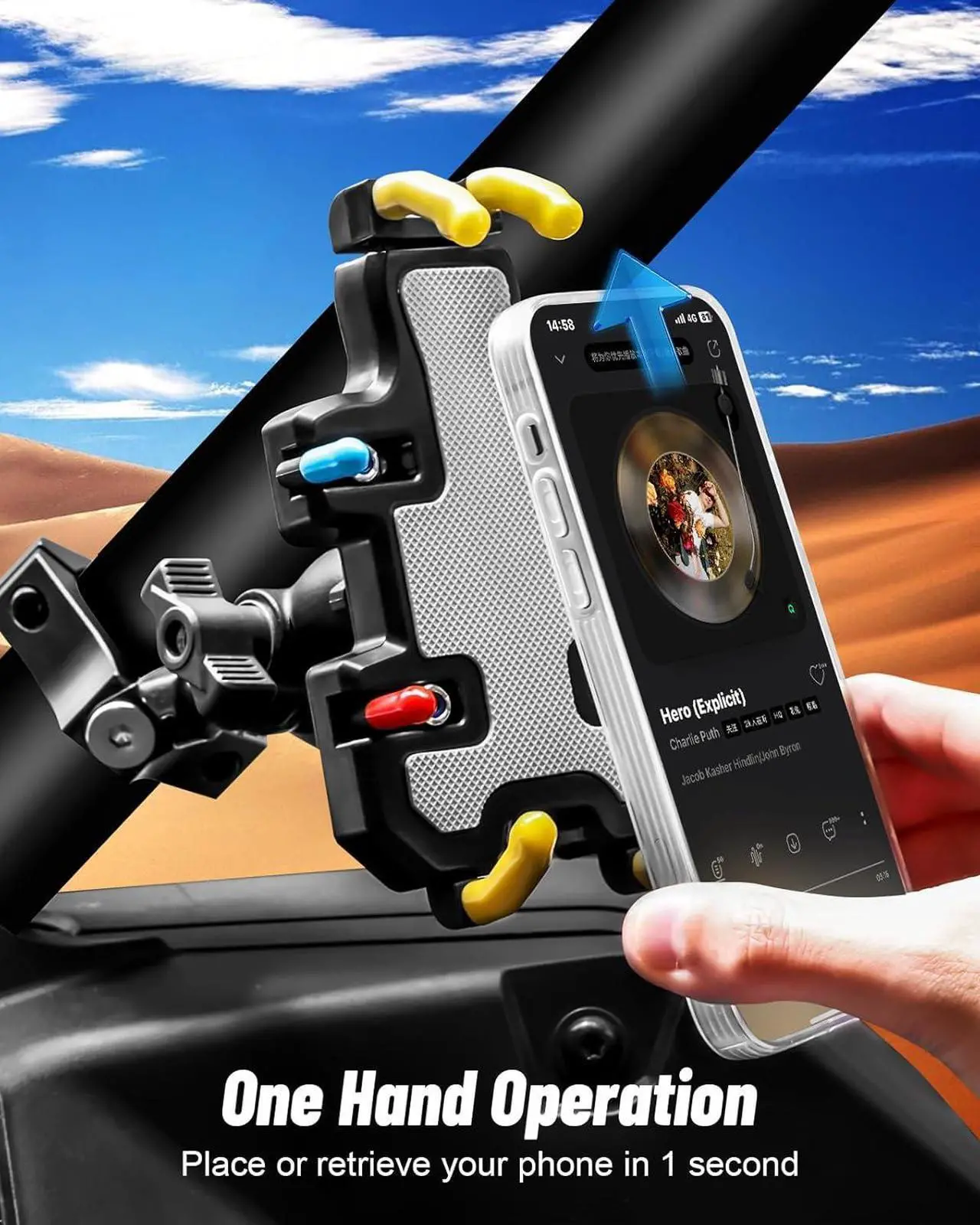 Alt view image 5 of 7 - UTV Phone Mount - 360 Adjustable Heavy Duty Phone Holder 8 Claws Fits 1.75 to 2 Inch Round Tube Fits RZR Maverick X3 Ranger Pioneer Talon Teryx Mule for 4.0" to 7.2" Cell Phone (Colorful)