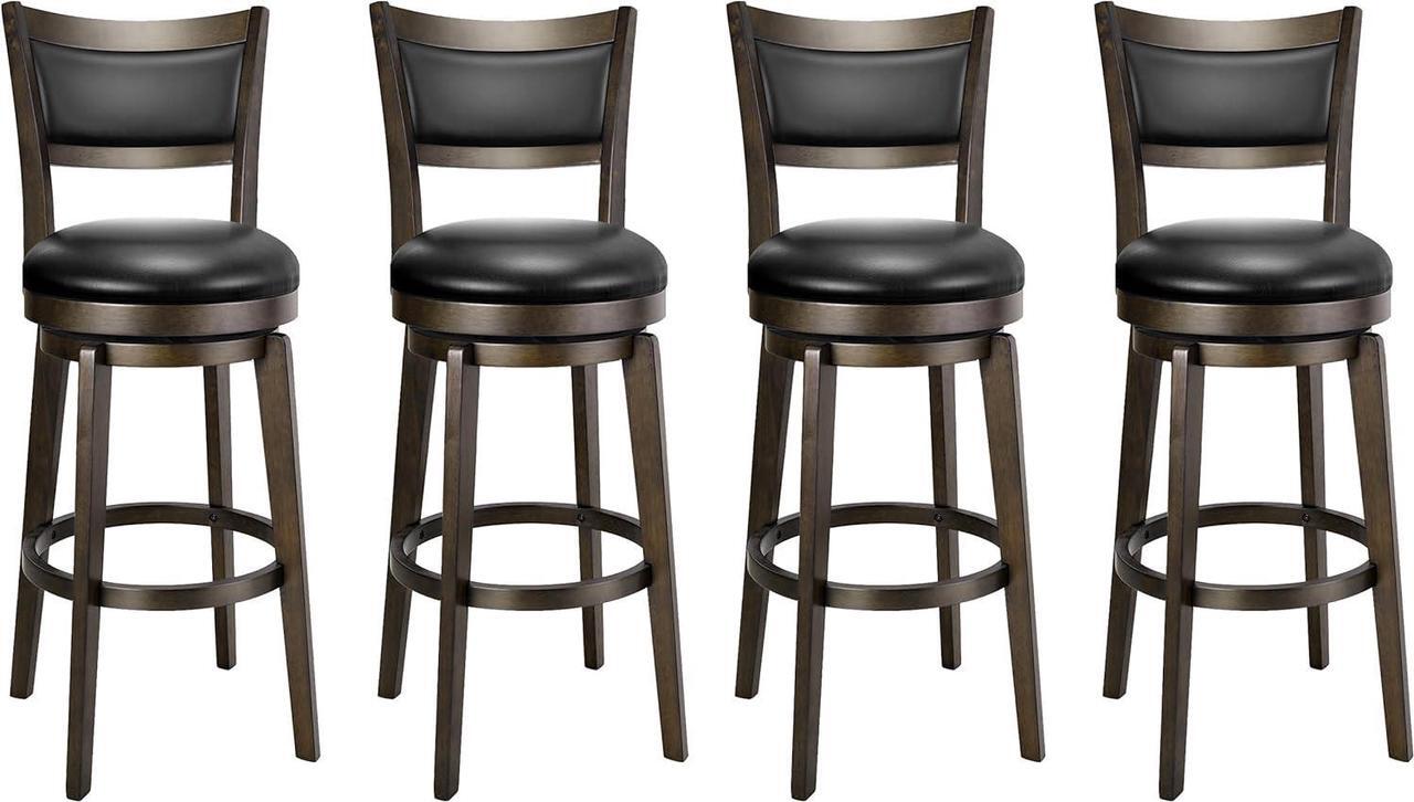 Main image of PrimeZone Swivel Bar Stools Set of 4, 30 Inch Bar Height Barstools, Black Faux Leather Bar Stool with High Backrest & Solid Wood Legs & Wrap-Around Footrest, Counter Stools for Kitchen Island, Pub