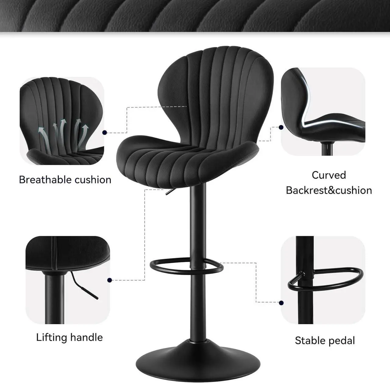 Alt view image 3 of 6 - Bar Stools Set of 3 Modern Swivel Bar Chairs, Barstools Counter Height with High Backrest, Easy 3-5 Minute Assembly for Bar, Kitchen, Dining Room Black