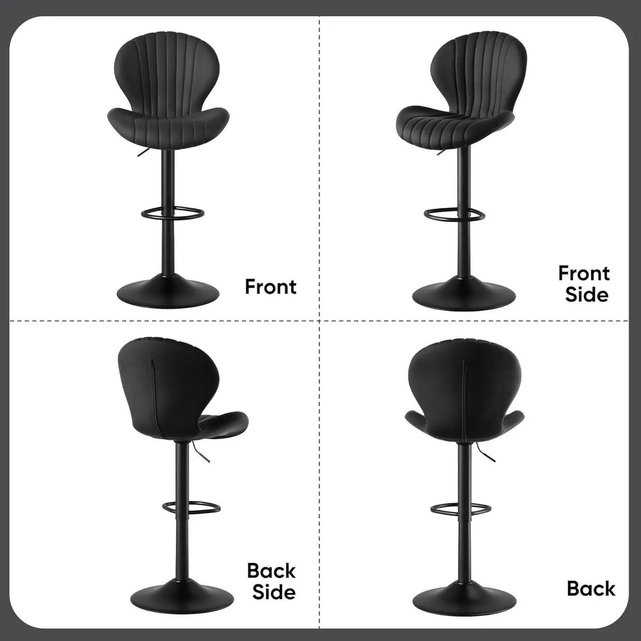 Alt view image 5 of 6 - Bar Stools Set of 3 Modern Swivel Bar Chairs, Barstools Counter Height with High Backrest, Easy 3-5 Minute Assembly for Bar, Kitchen, Dining Room Black