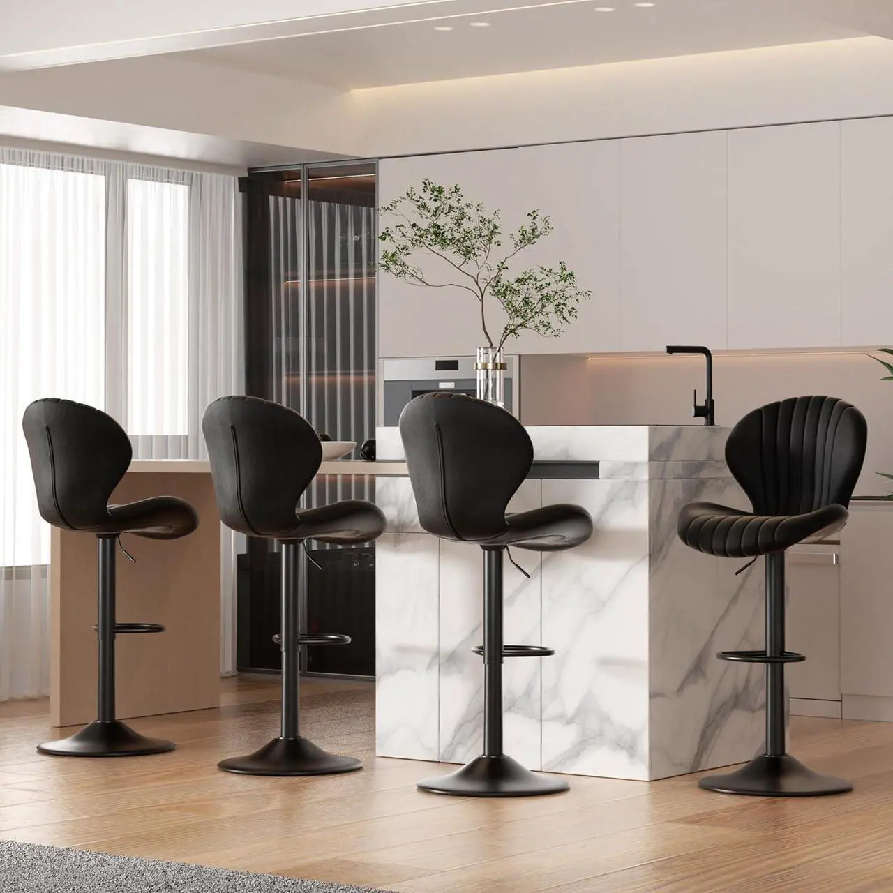 Alt view image 6 of 6 - Bar Stools Set of 3 Modern Swivel Bar Chairs, Barstools Counter Height with High Backrest, Easy 3-5 Minute Assembly for Bar, Kitchen, Dining Room Black