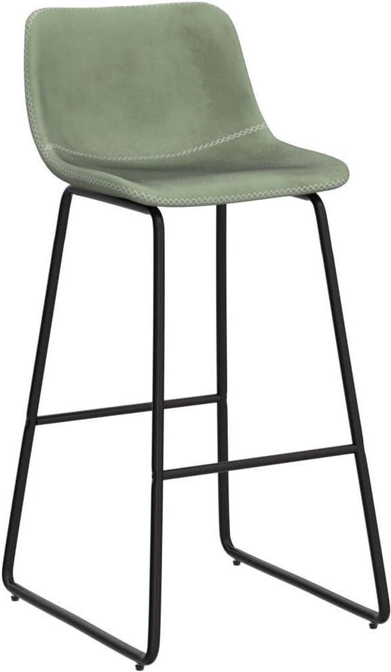 Alt view image 4 of 7 - HeuGah Green Bar Stools Set of 3, 30 Inch Counter Height Bar Chair with Metal Legs Faux Leather BarStools for Kitchen Island Modern Tall Bar Counter Chairs