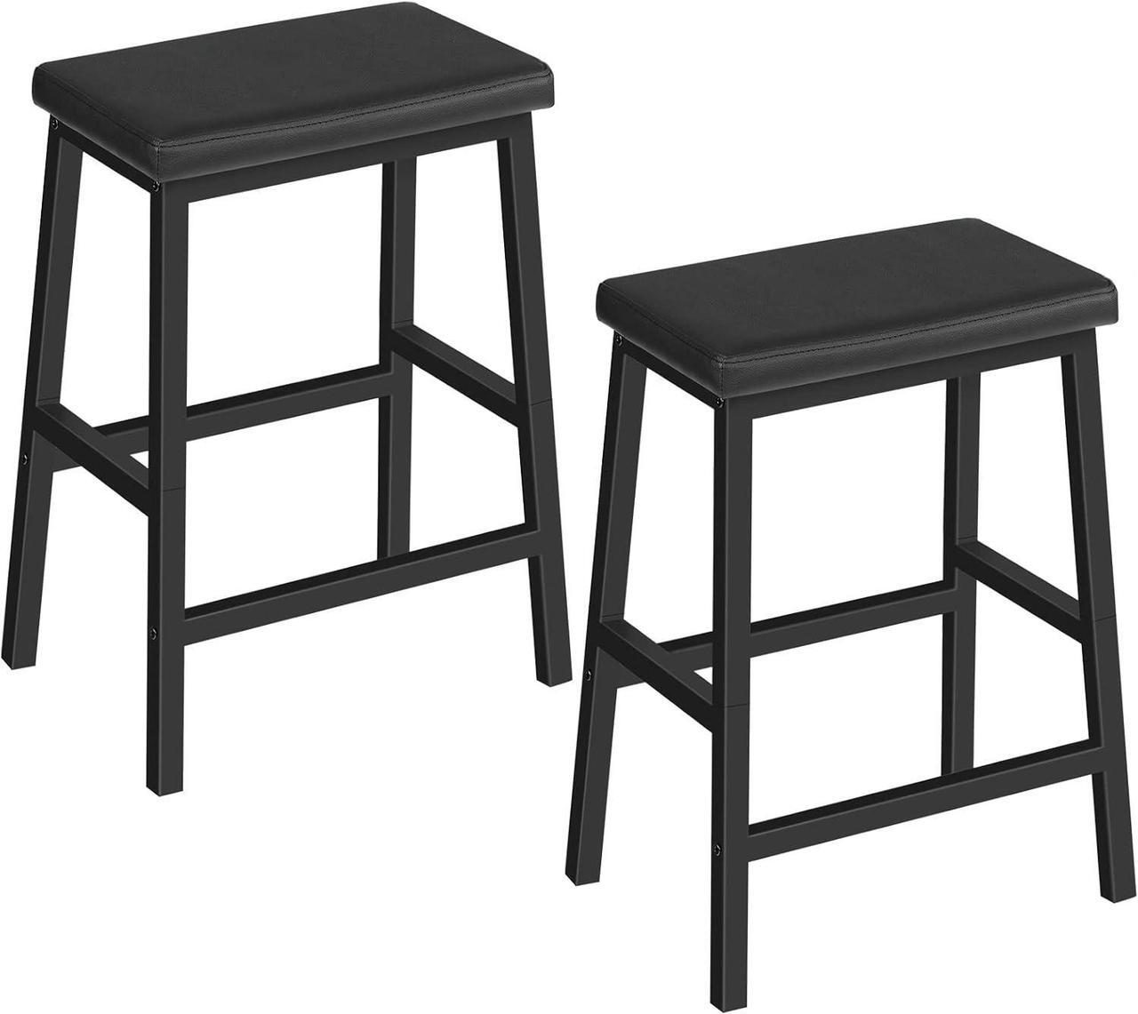 Main image of HOOBRO Bar Stools, 24" Set of 2 Bar Chairs, PU Leather Upholstered Breakfast Stools, Easy Assembly, Suitable for Kitchen, Bar, Dining Room, Black BB01MD01