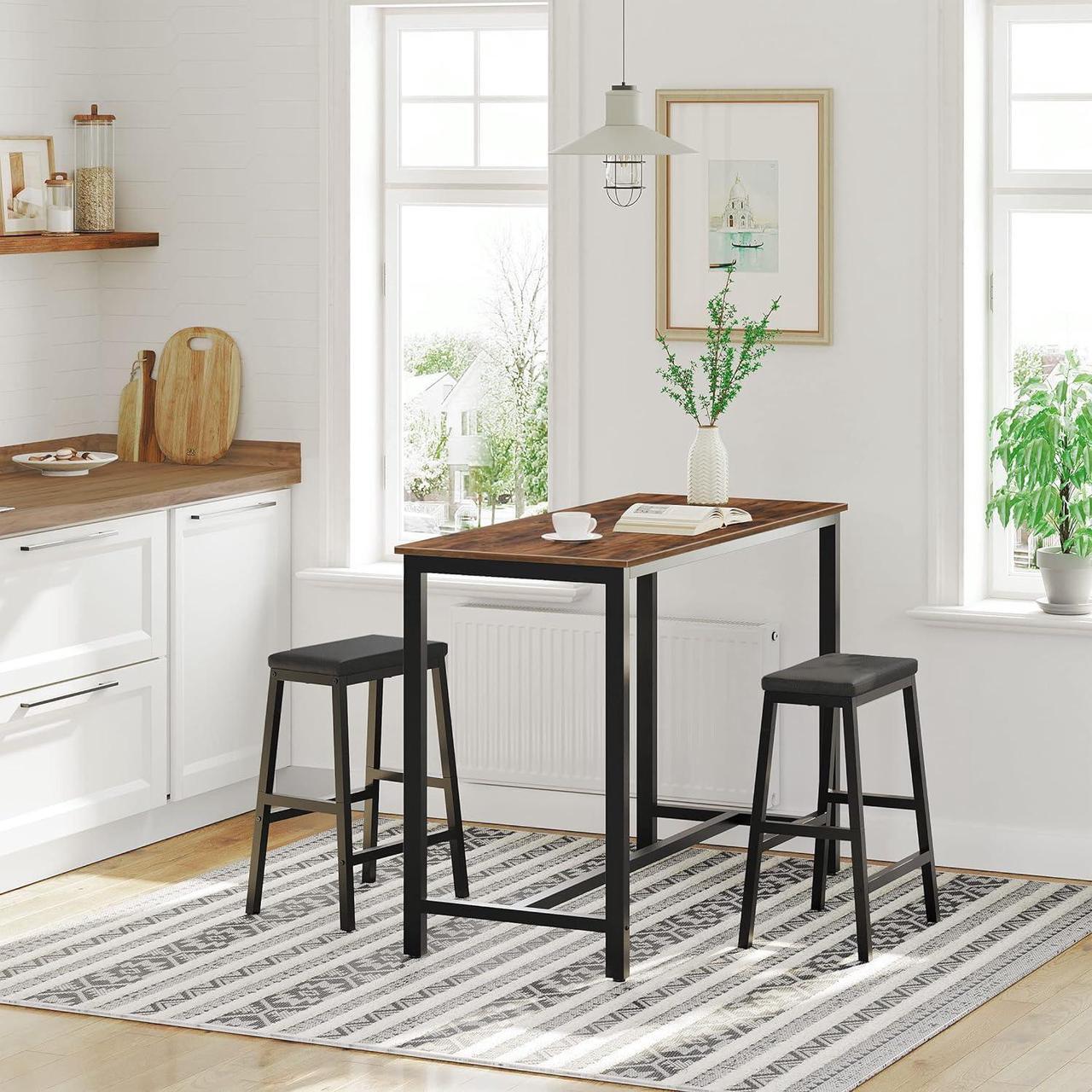 Alt view image 3 of 7 - HOOBRO Bar Stools, 24" Set of 2 Bar Chairs, PU Leather Upholstered Breakfast Stools, Easy Assembly, Suitable for Kitchen, Bar, Dining Room, Black BB01MD01